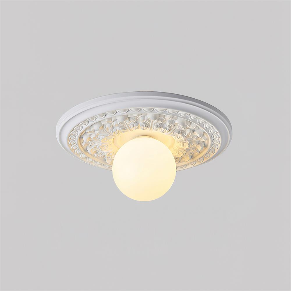 Elya Vintage Carved Ceiling Light with Globe Shade-Neutral Decor