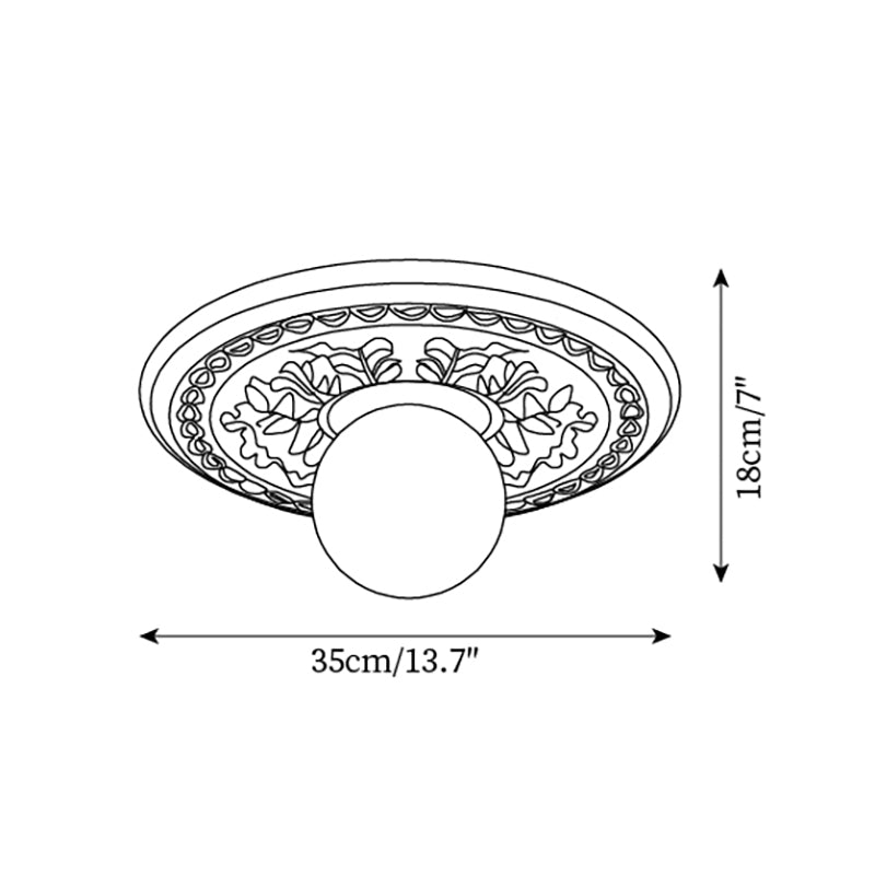 Elya Vintage Carved Ceiling Light with Globe Shade-Neutral Decor