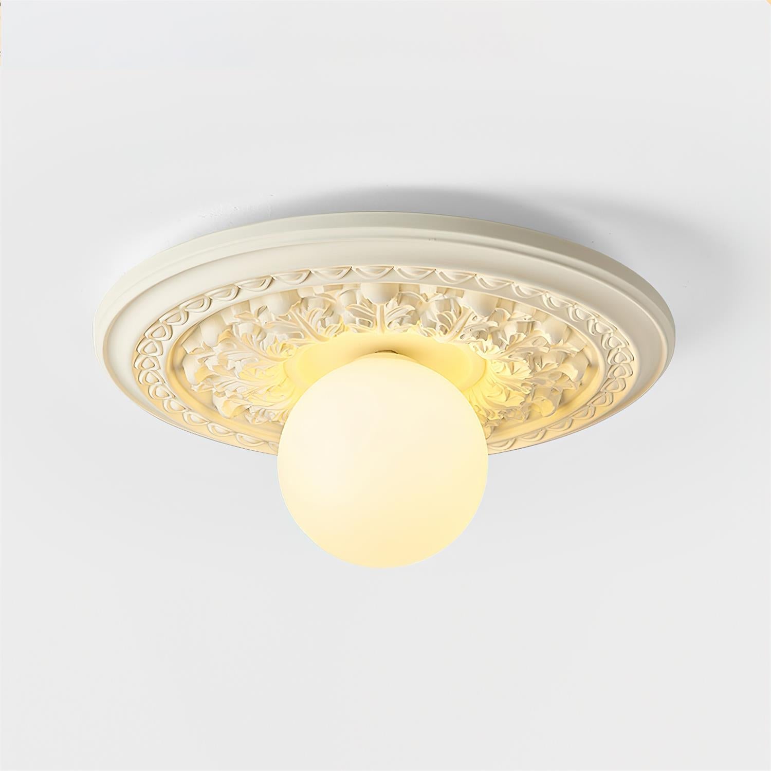 Elya Vintage Carved Ceiling Light with Globe Shade-Neutral Decor