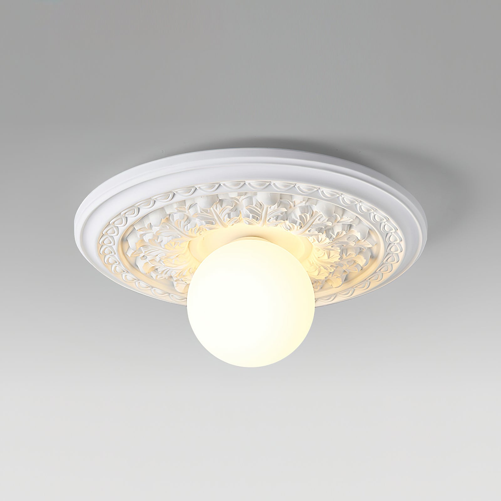 Elya Vintage Carved Ceiling Light with Globe Shade-Neutral Decor