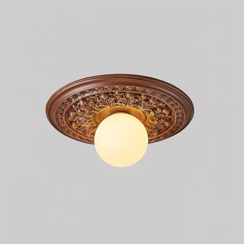 Elya Vintage Carved Ceiling Light with Globe Shade-Neutral Decor