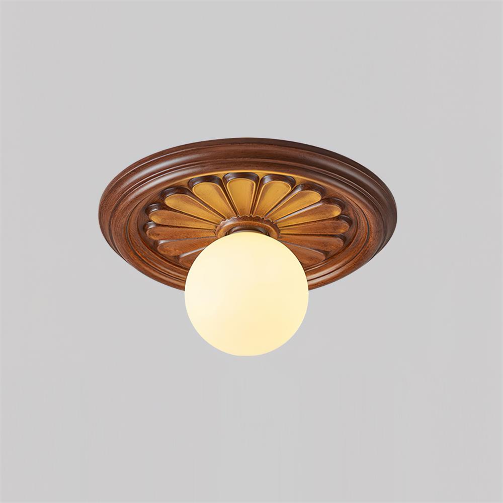 Elya Vintage Carved Ceiling Light with Globe Shade-Neutral Decor
