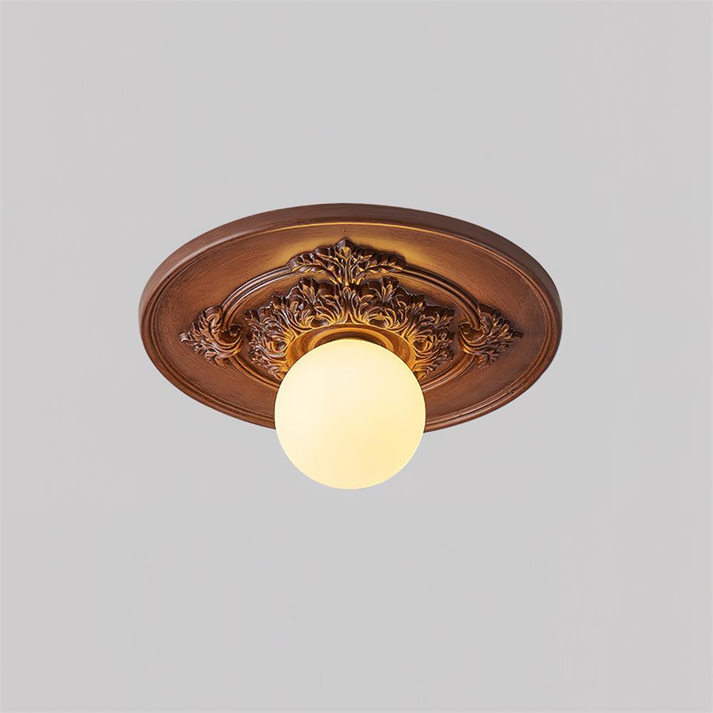 Elya Vintage Carved Ceiling Light with Globe Shade-Neutral Decor