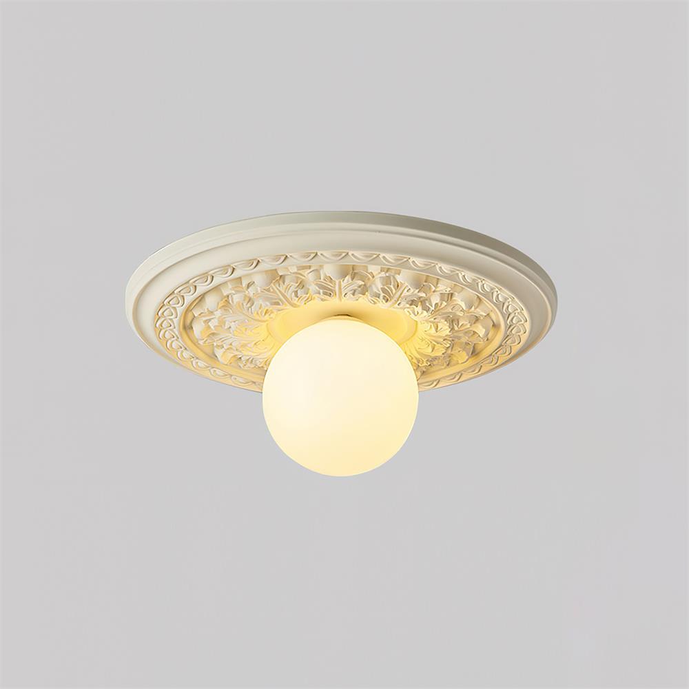 Elya Vintage Carved Ceiling Light with Globe Shade-Neutral Decor