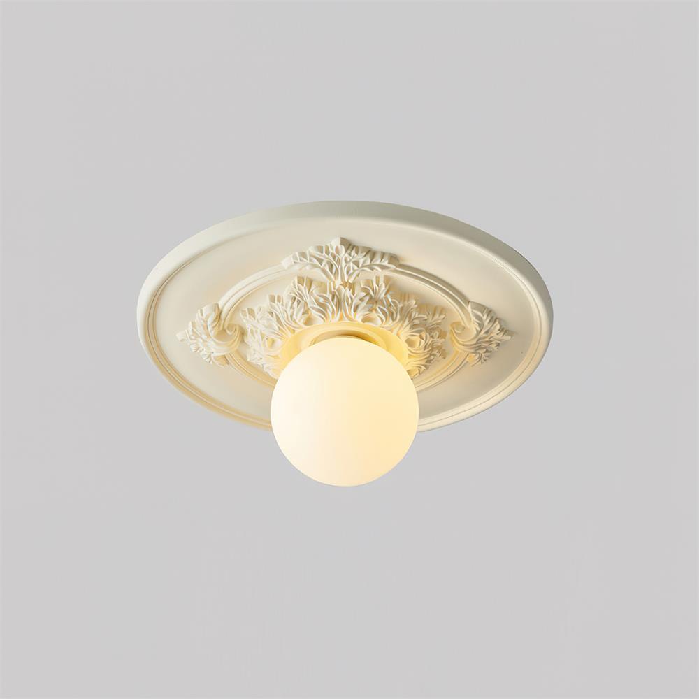 Ivorelle Vintage Carved Ceiling Light with Globe Shade