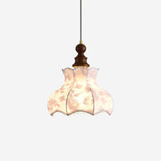 Pendant Lamp Metal and Wood Fabric Vintage Floral Elegant