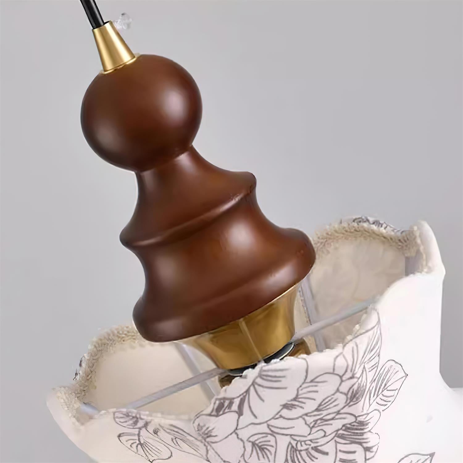 Pendant Lamp Metal and Wood Fabric Vintage Floral Elegant