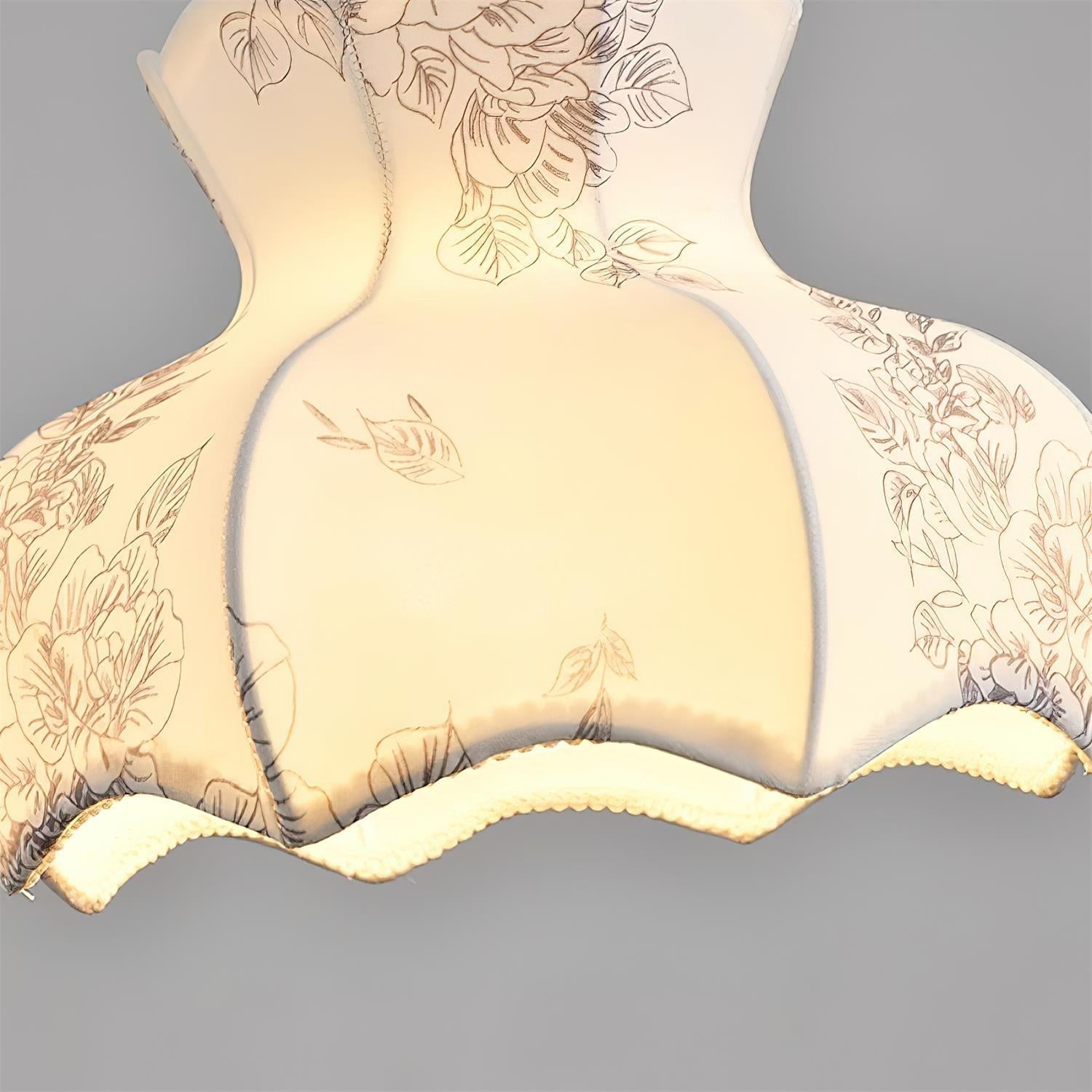 Pendant Lamp Metal and Wood Fabric Vintage Floral Elegant
