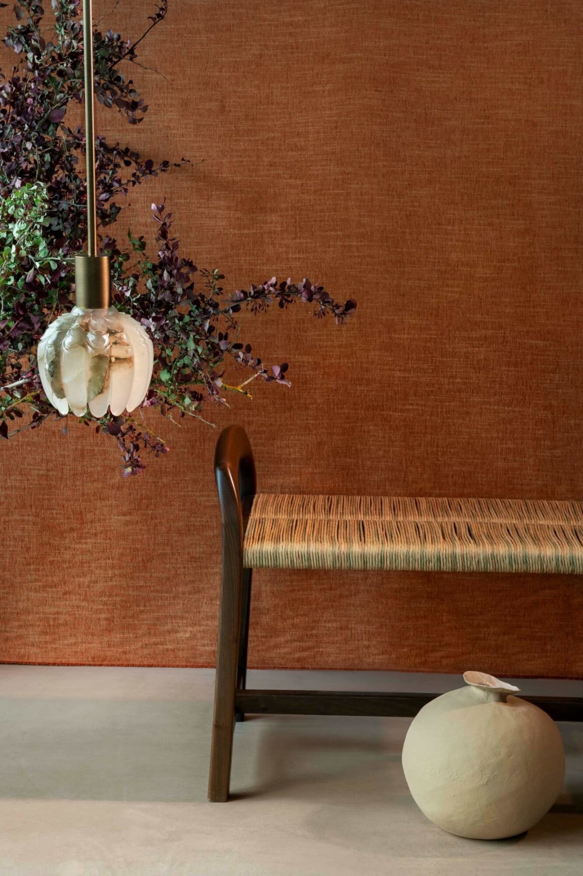 Close-up view of the natural veining on the alabaster lampshade.