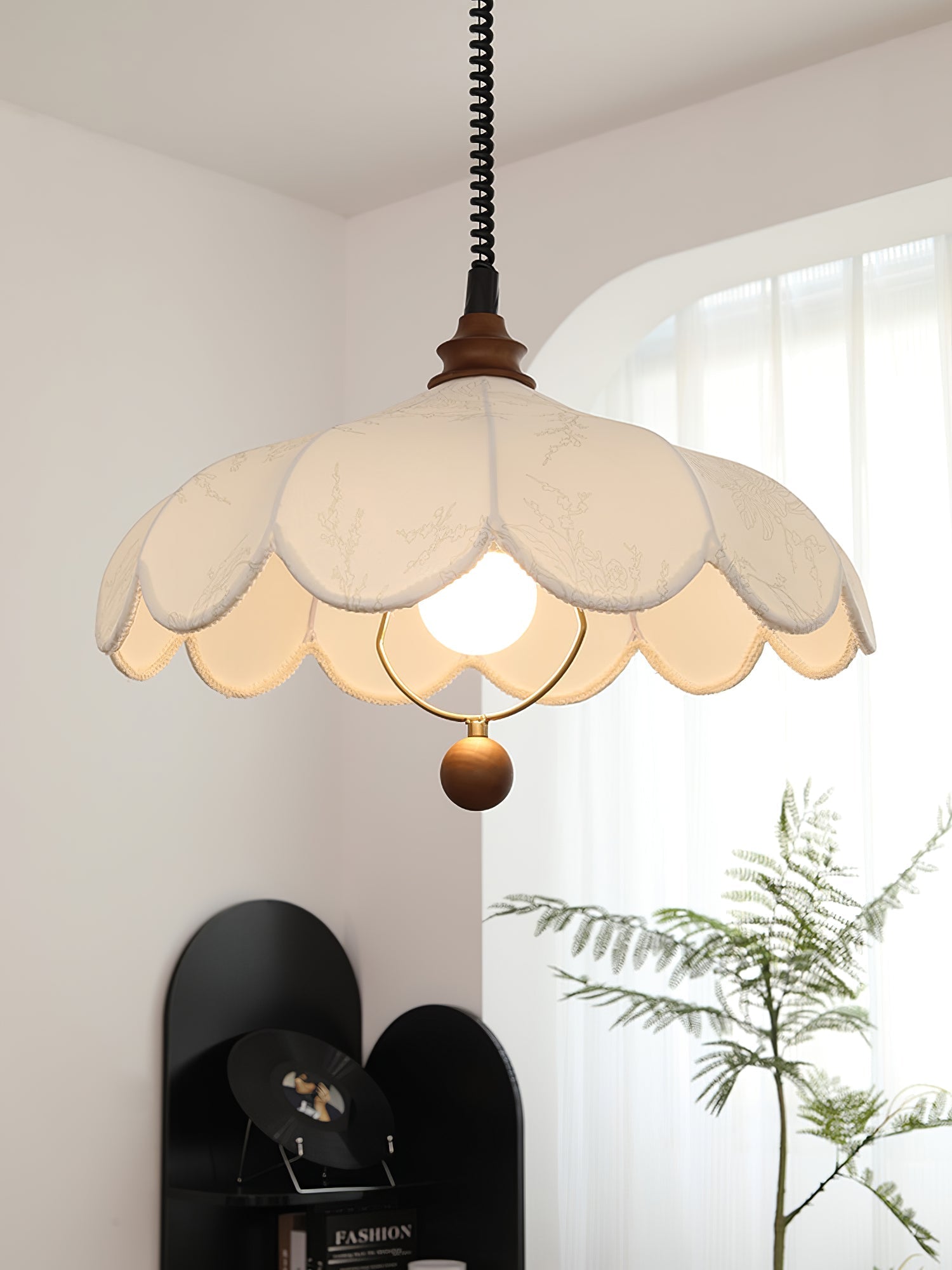 Solarn Fabric & Wood Pendant Lamp-Neutral Decor