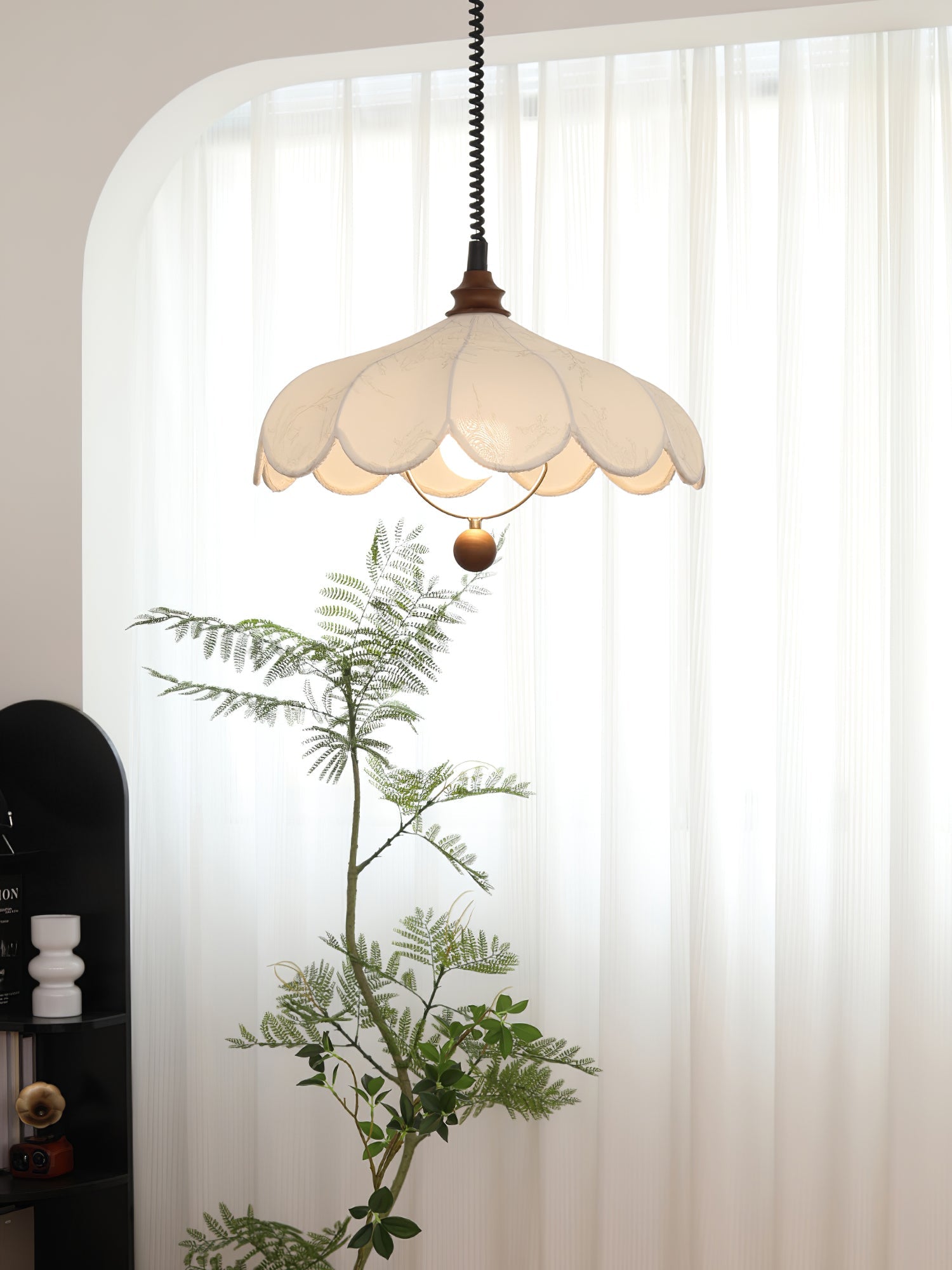 Solarn Fabric & Wood Pendant Lamp-Neutral Decor