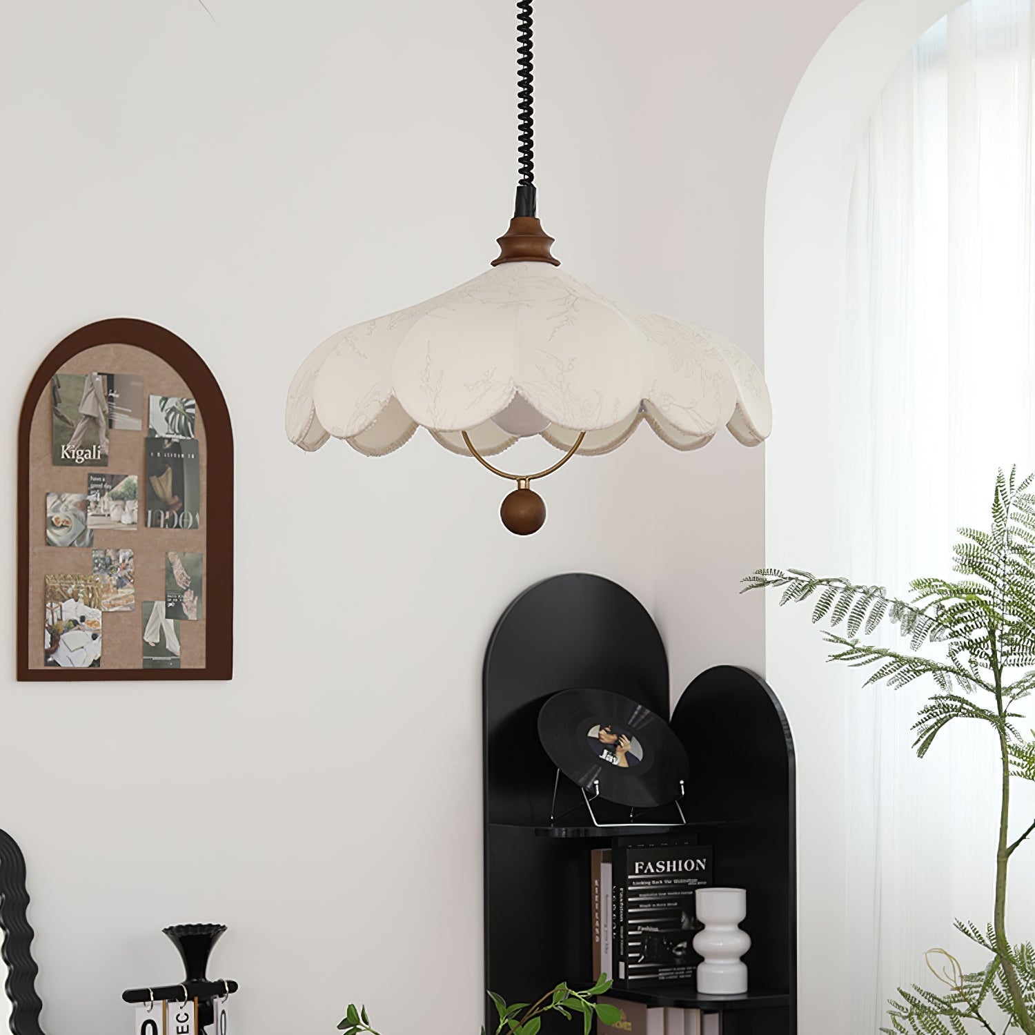 Solarn Fabric & Wood Pendant Lamp-Neutral Decor