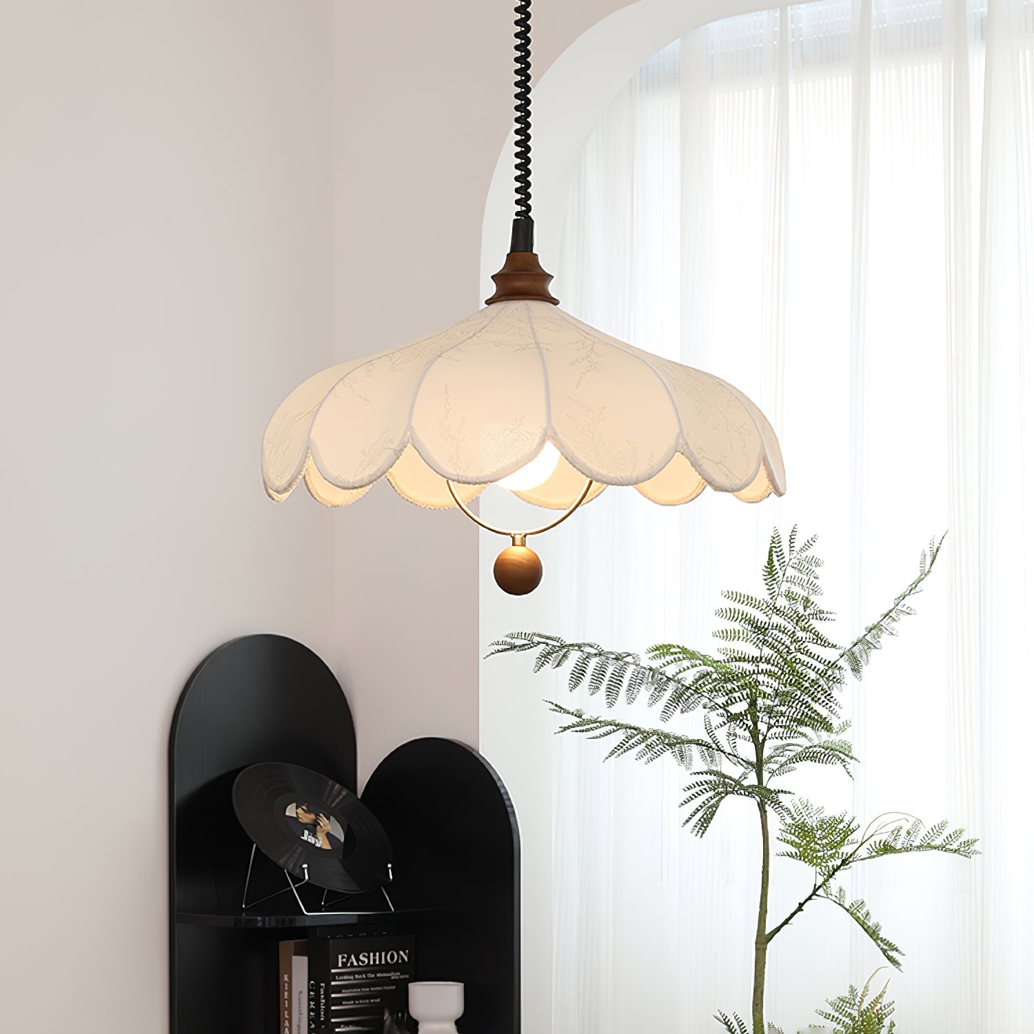 Solarn Fabric & Wood Pendant Lamp-Neutral Decor