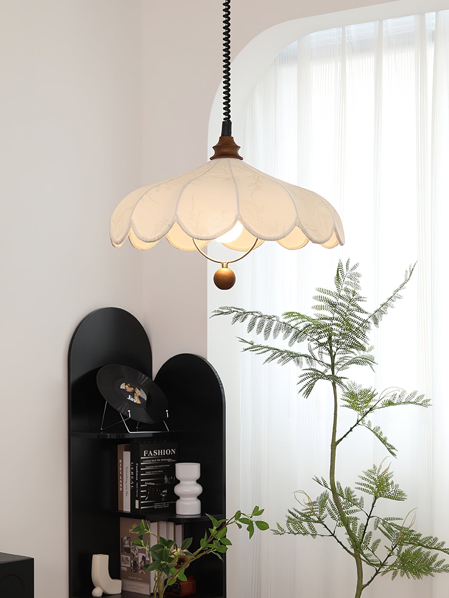 Solarn Fabric & Wood Pendant Lamp-Neutral Decor