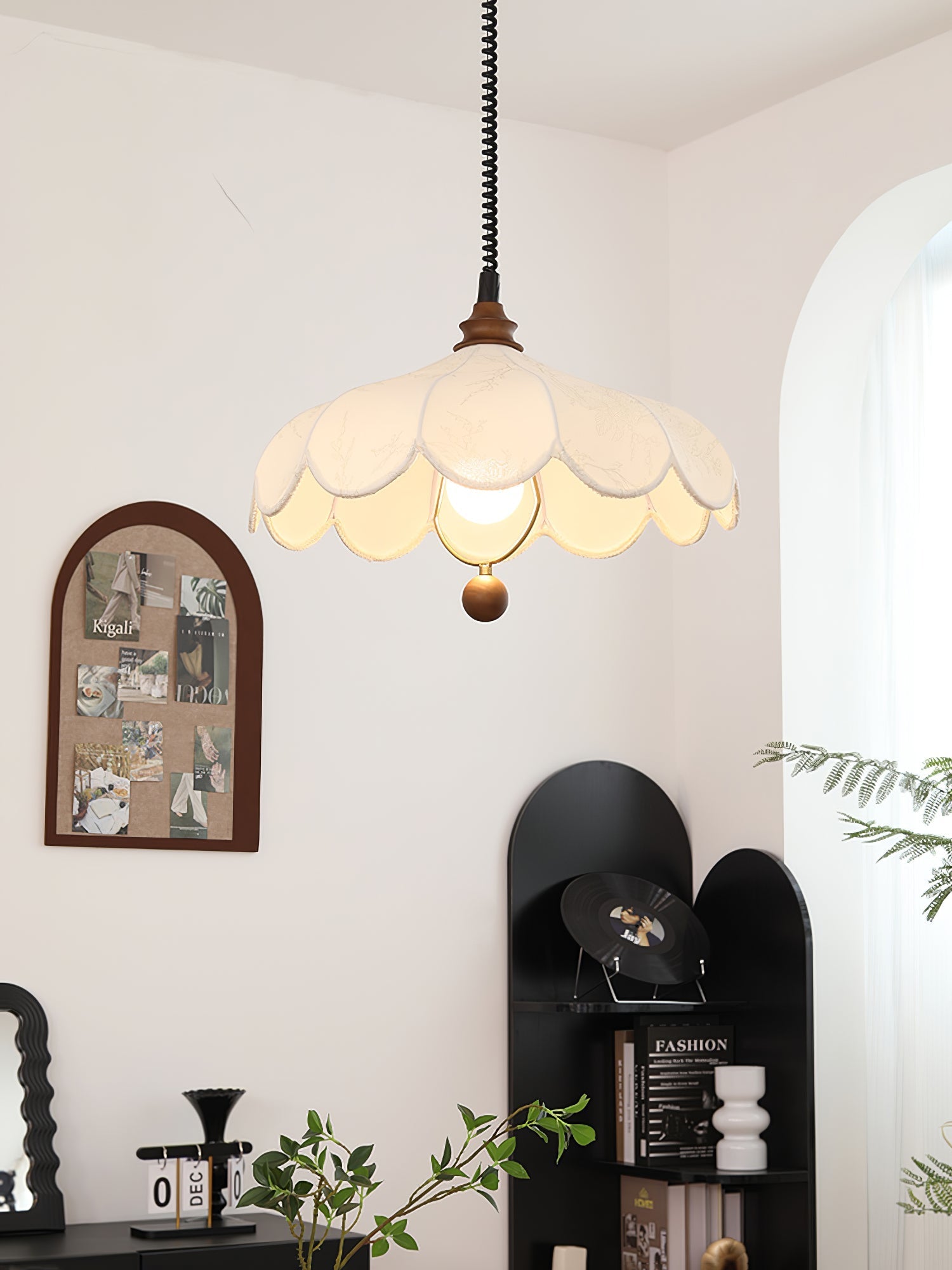 Solarn Fabric & Wood Pendant Lamp-Neutral Decor
