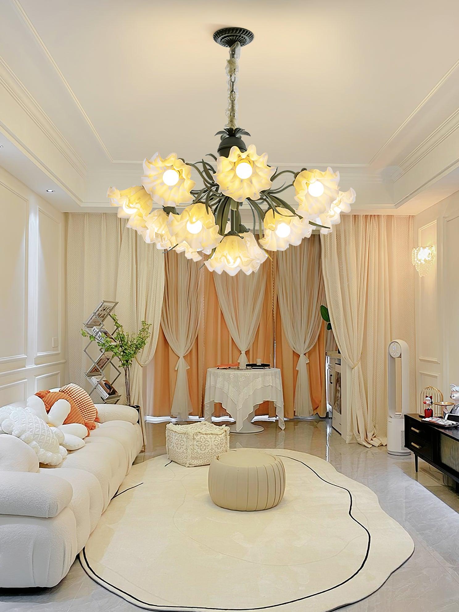 Evren Chandelier Flower with Petals and Leaves-Neutral Decor