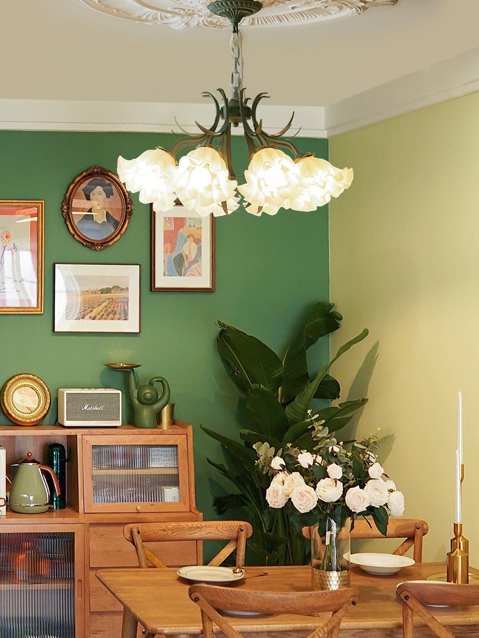 Evren Chandelier Flower with Petals and Leaves-Neutral Decor