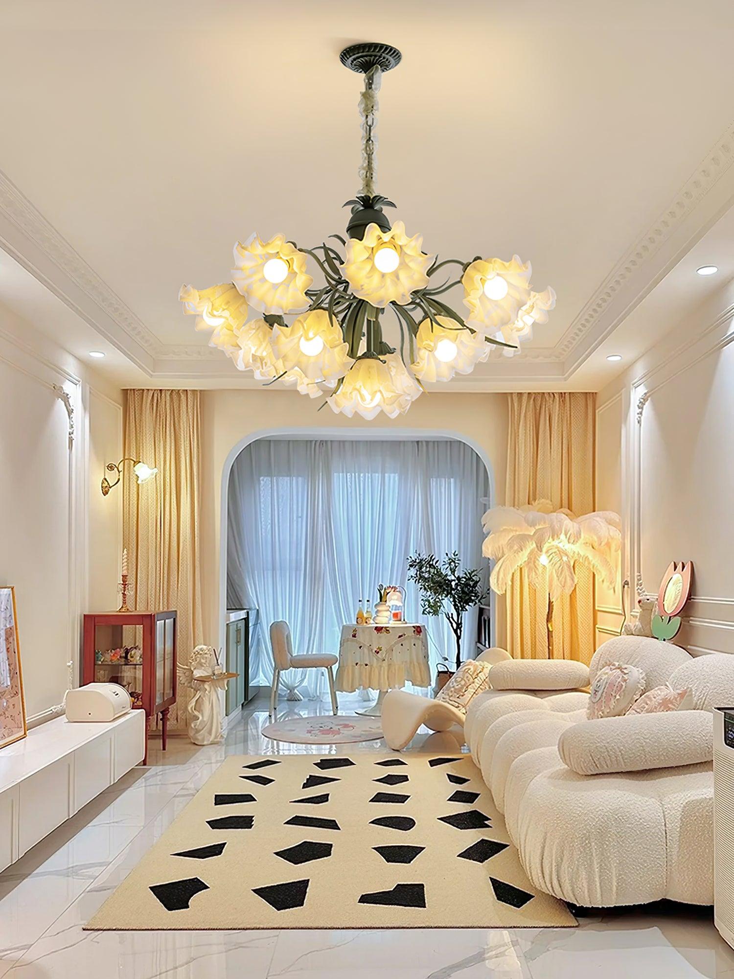 Evren Chandelier Flower with Petals and Leaves-Neutral Decor
