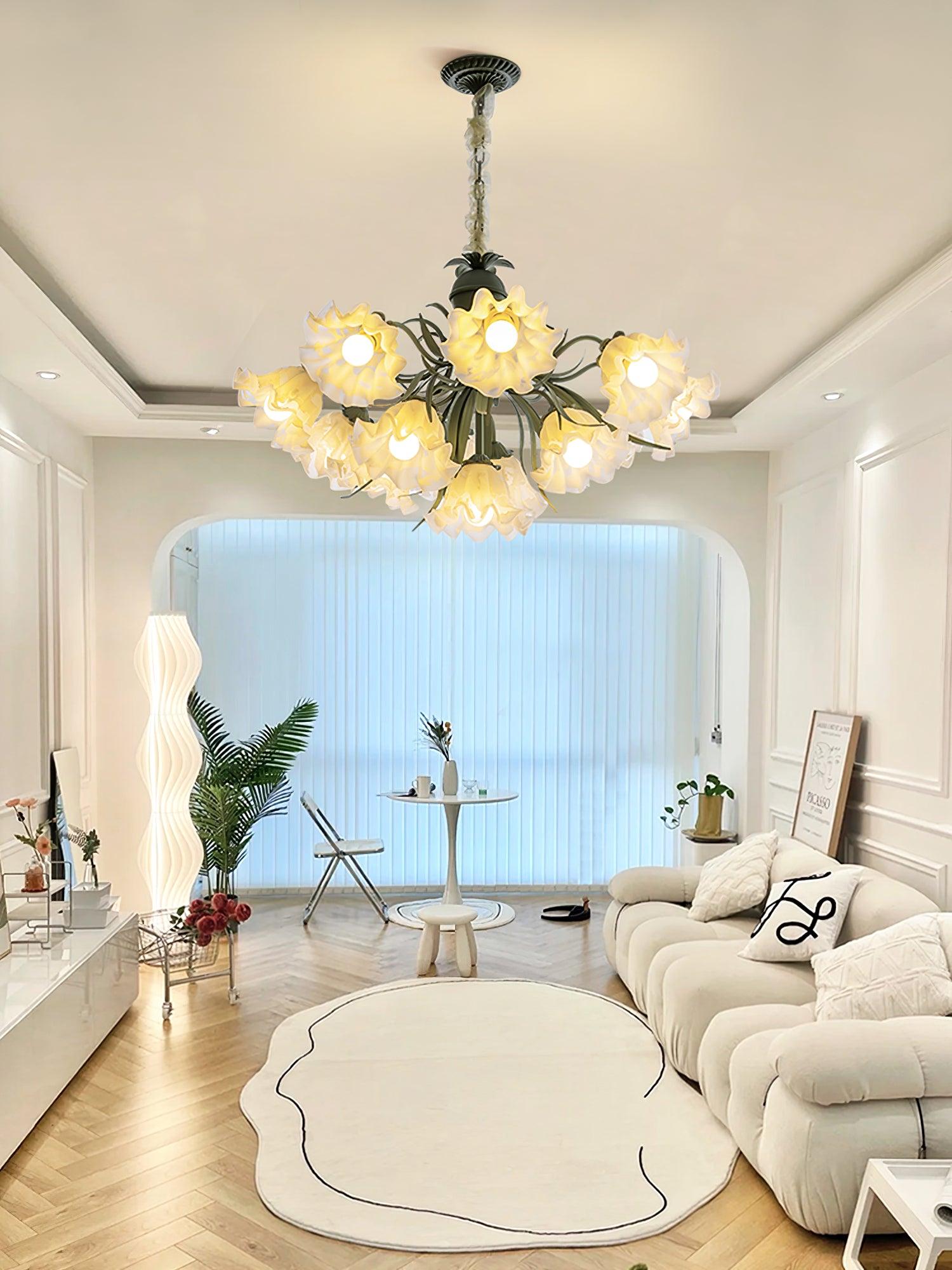 Evren Chandelier Flower with Petals and Leaves-Neutral Decor