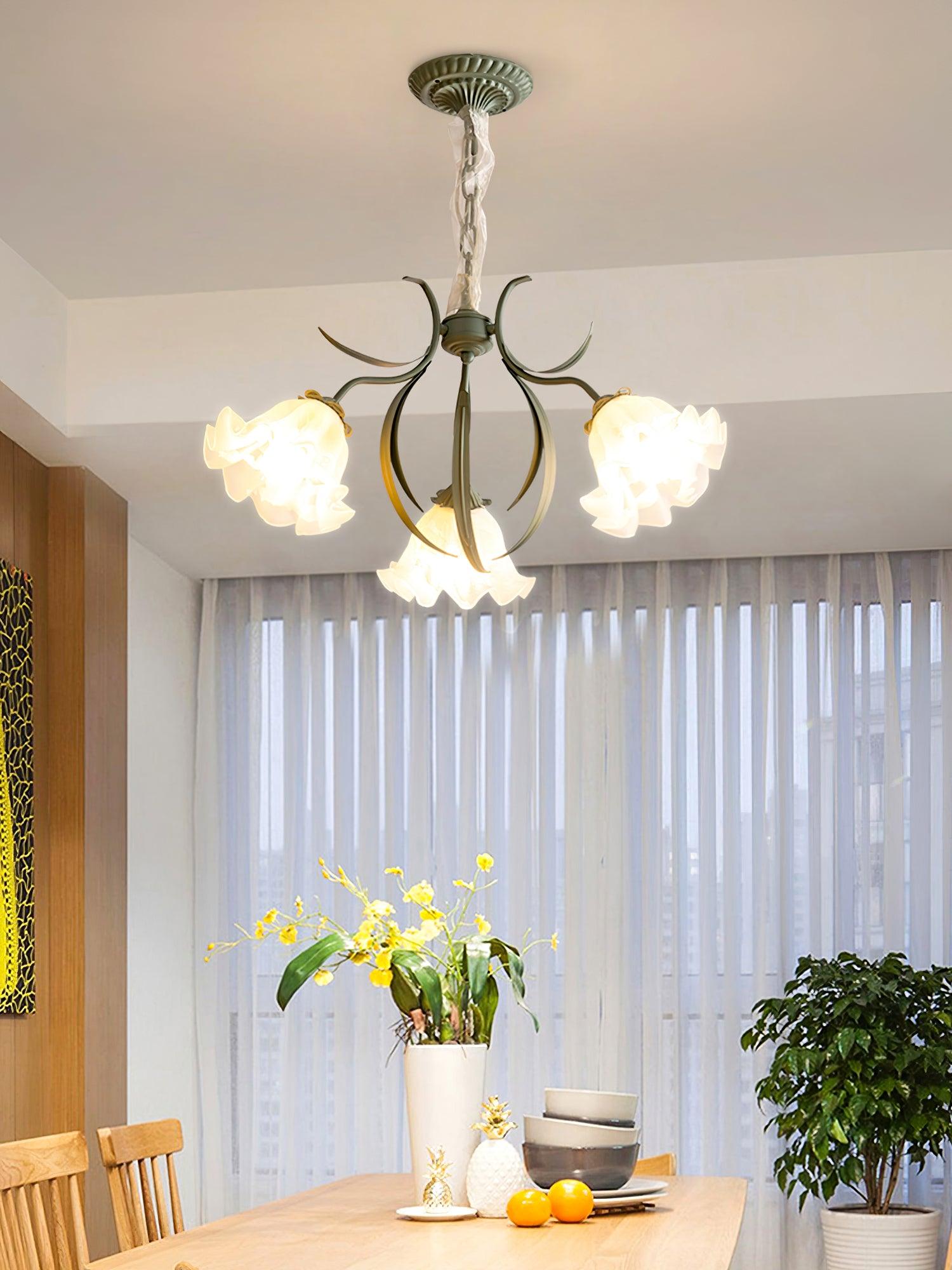 Evren Chandelier Flower with Petals and Leaves-Neutral Decor