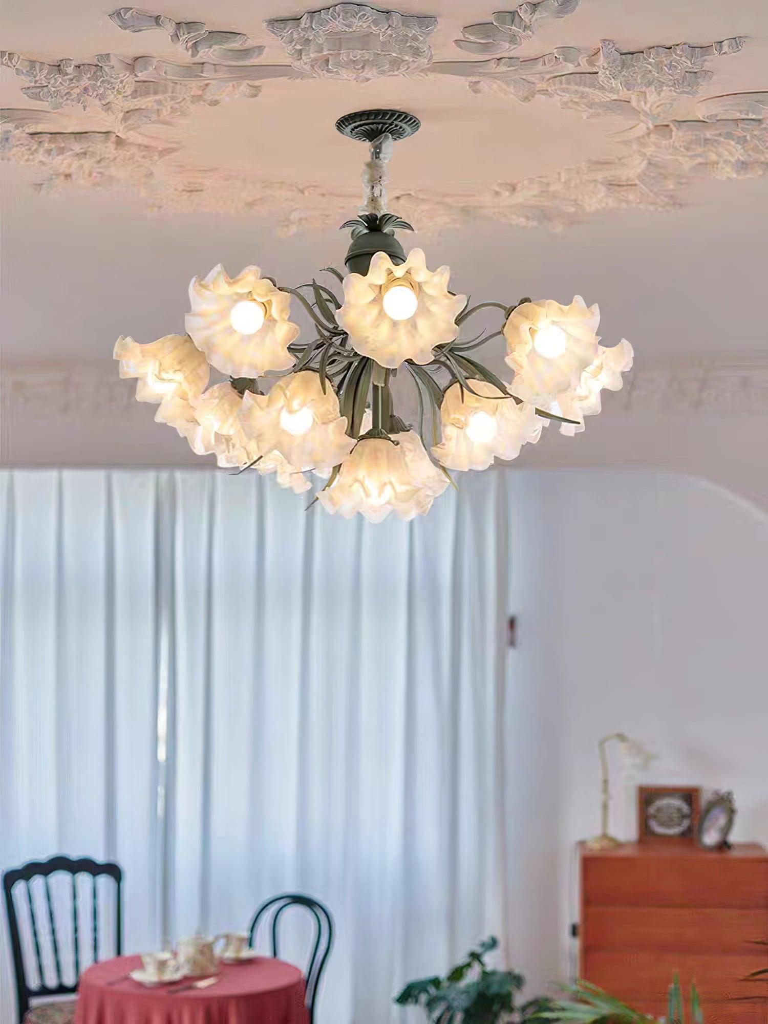 Evren Chandelier Flower with Petals and Leaves-Neutral Decor