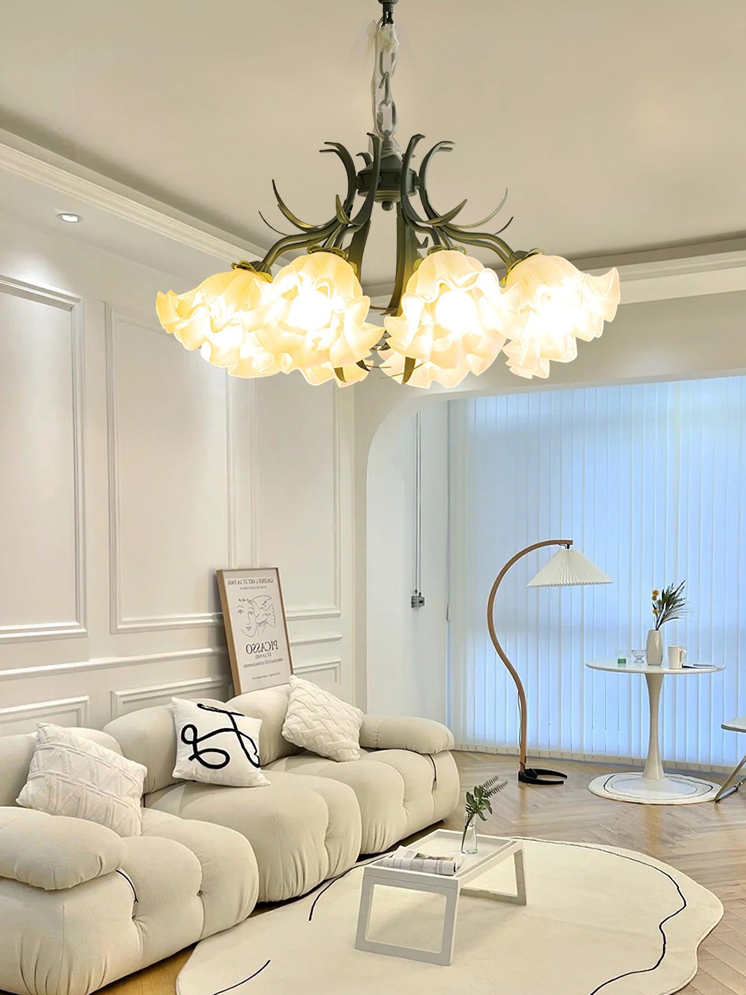 Evren Chandelier Flower with Petals and Leaves-Neutral Decor