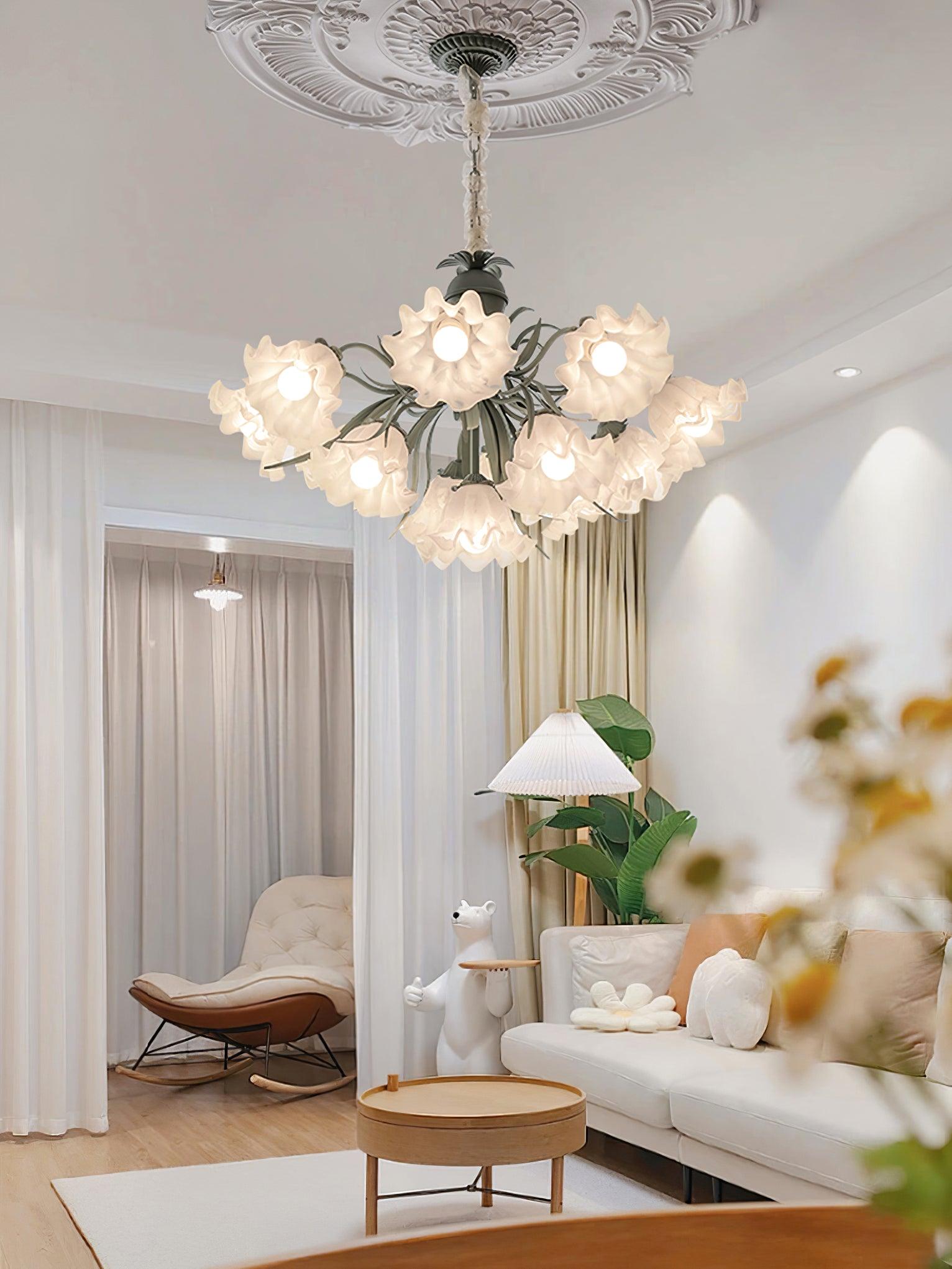 Evren Chandelier Flower with Petals and Leaves-Neutral Decor