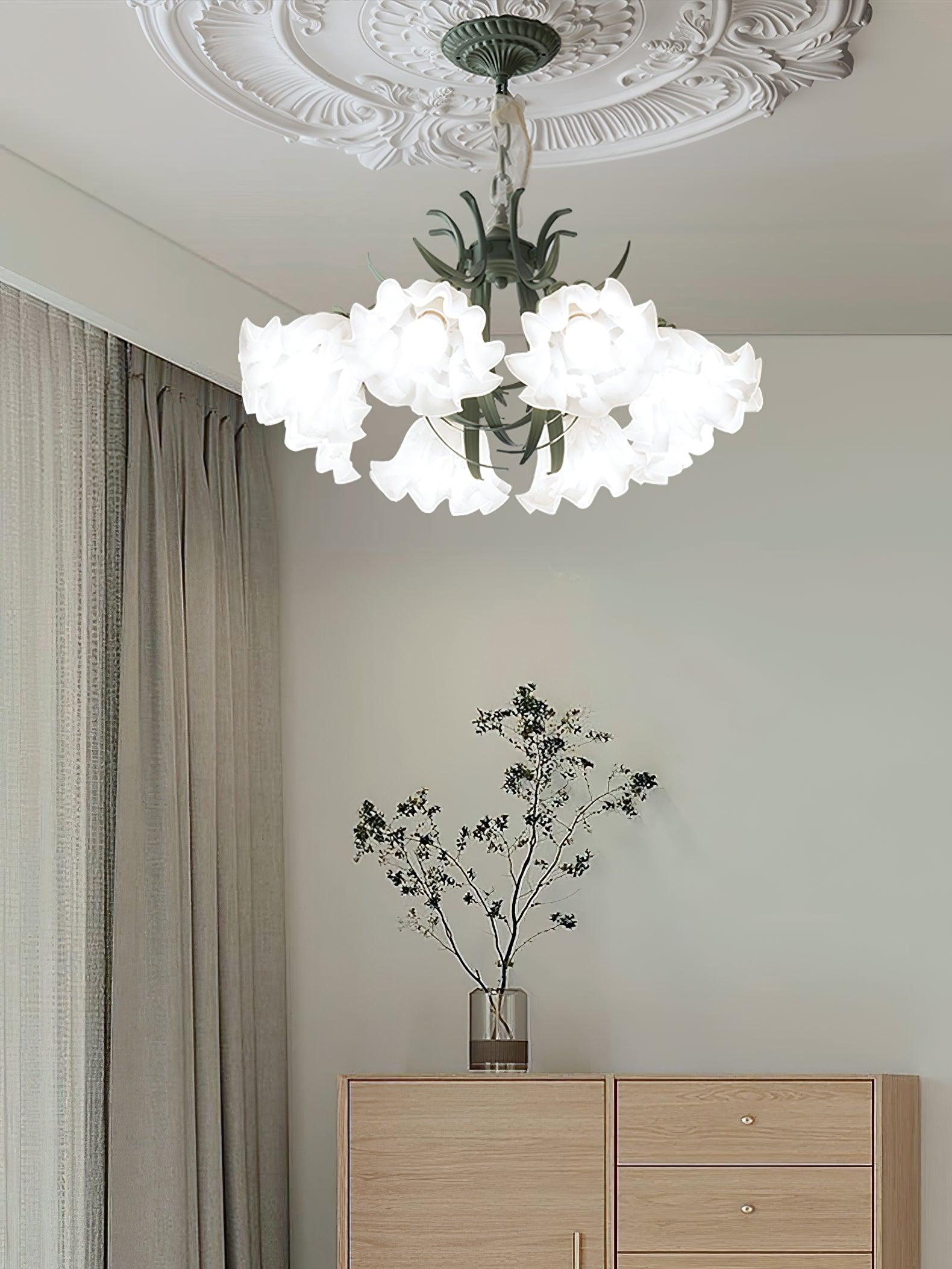 Evren Chandelier Flower with Petals and Leaves-Neutral Decor