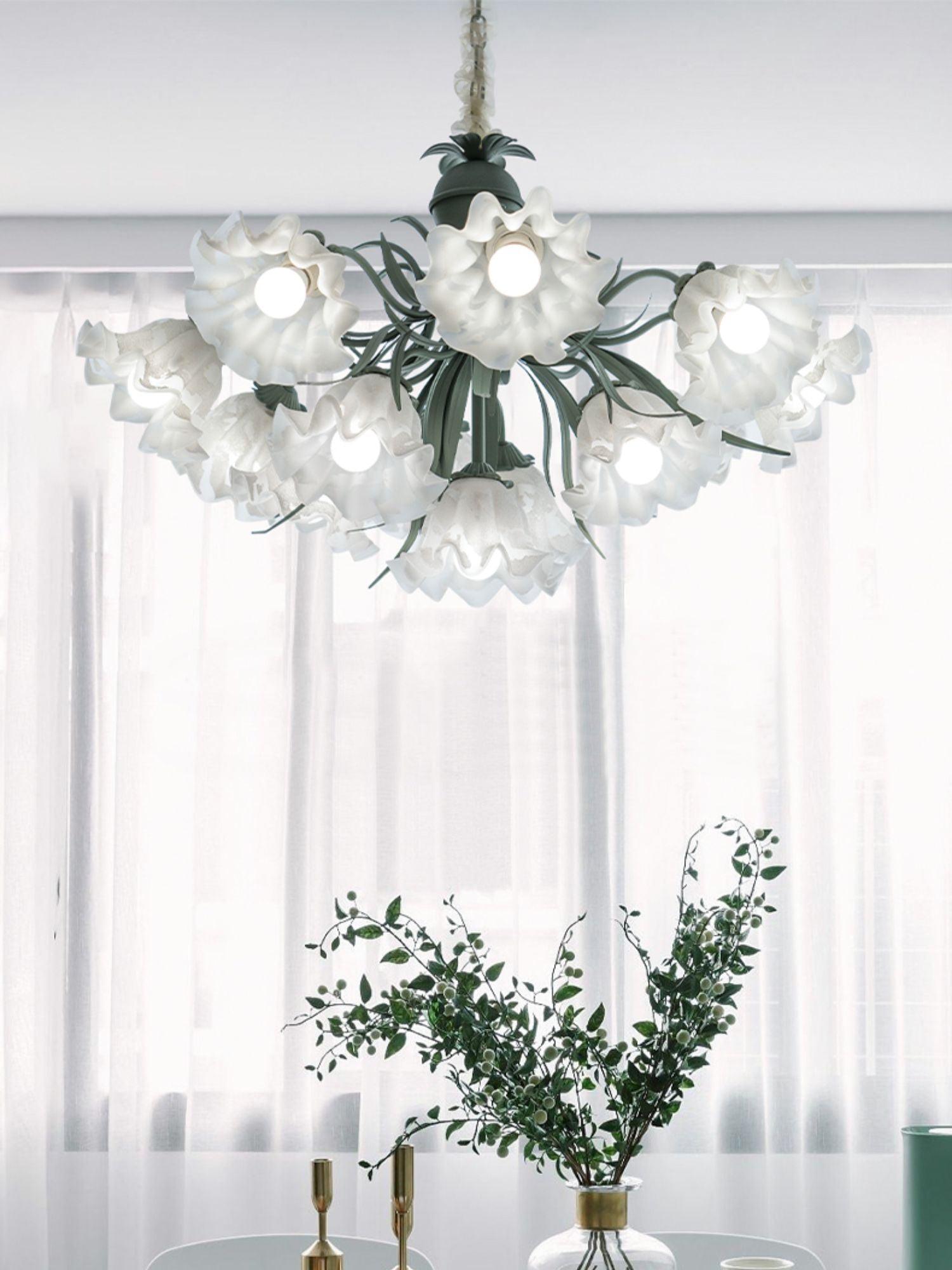 Evren Chandelier Flower with Petals and Leaves-Neutral Decor