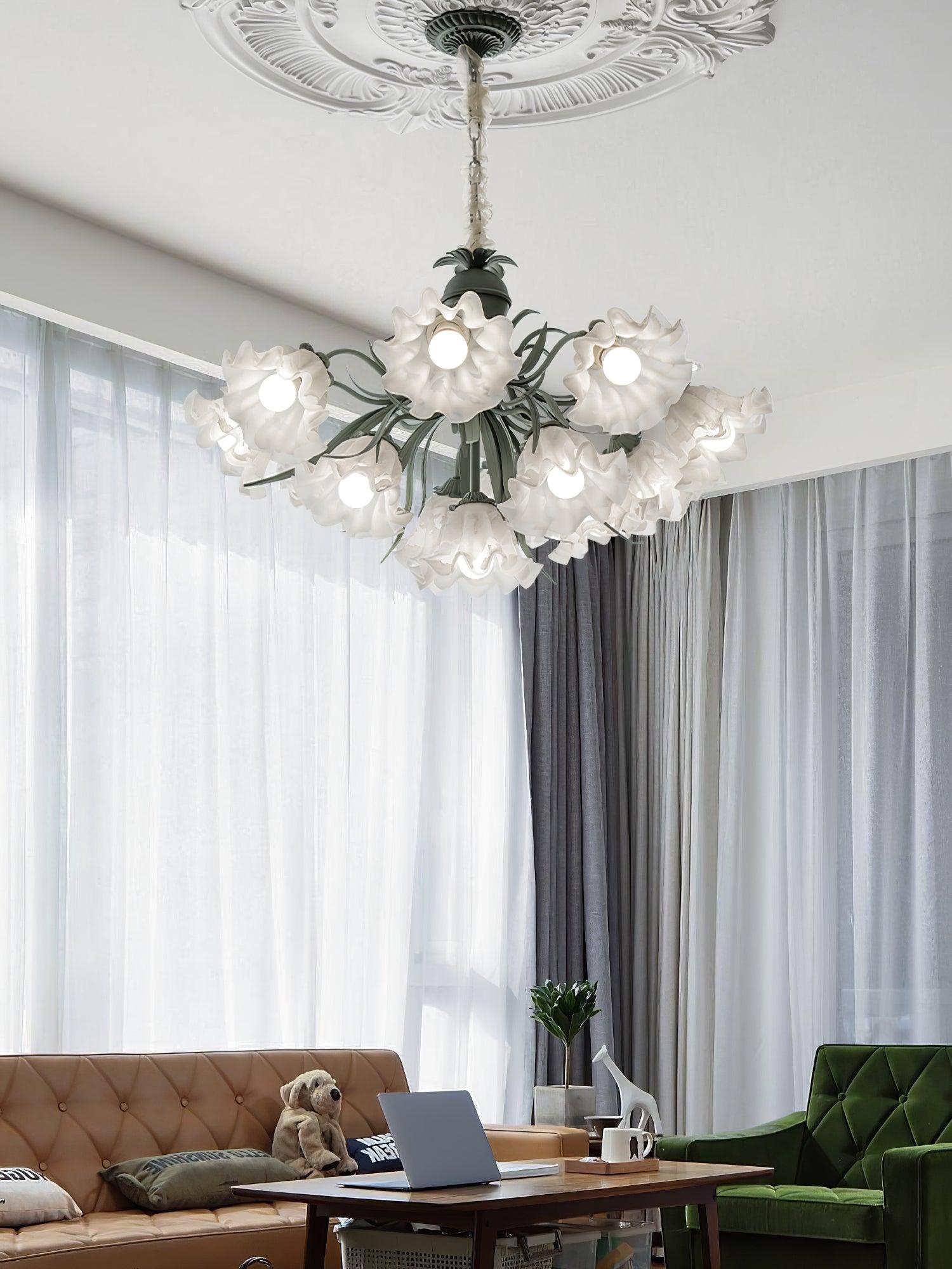 Evren Chandelier Flower with Petals and Leaves-Neutral Decor