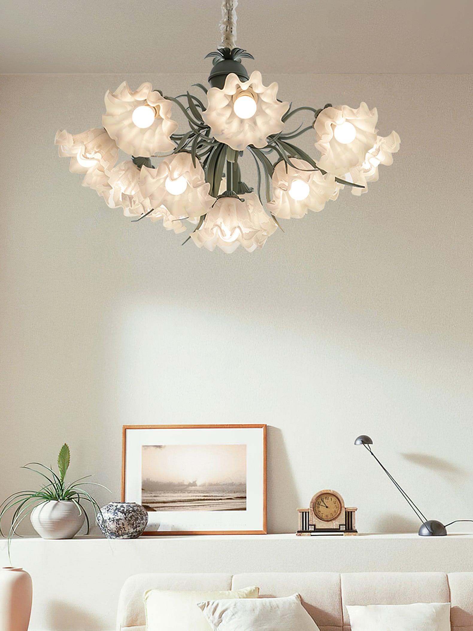 Evren Chandelier Flower with Petals and Leaves-Neutral Decor
