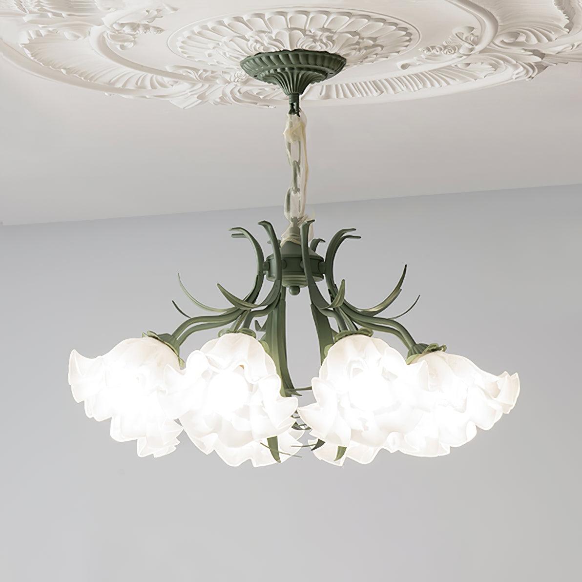 Evren Chandelier Flower with Petals and Leaves-Neutral Decor