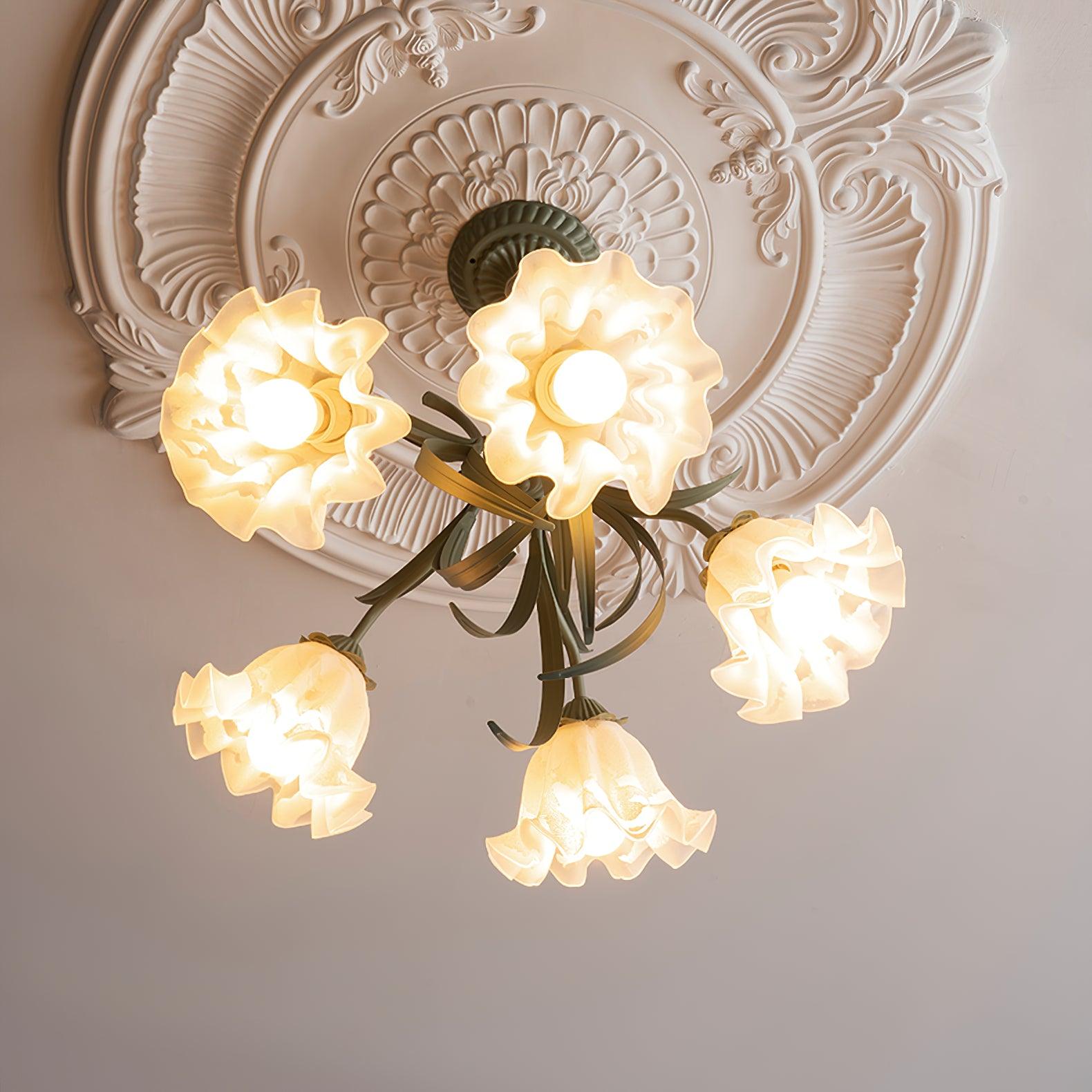 Evren Chandelier Flower with Petals and Leaves-Neutral Decor