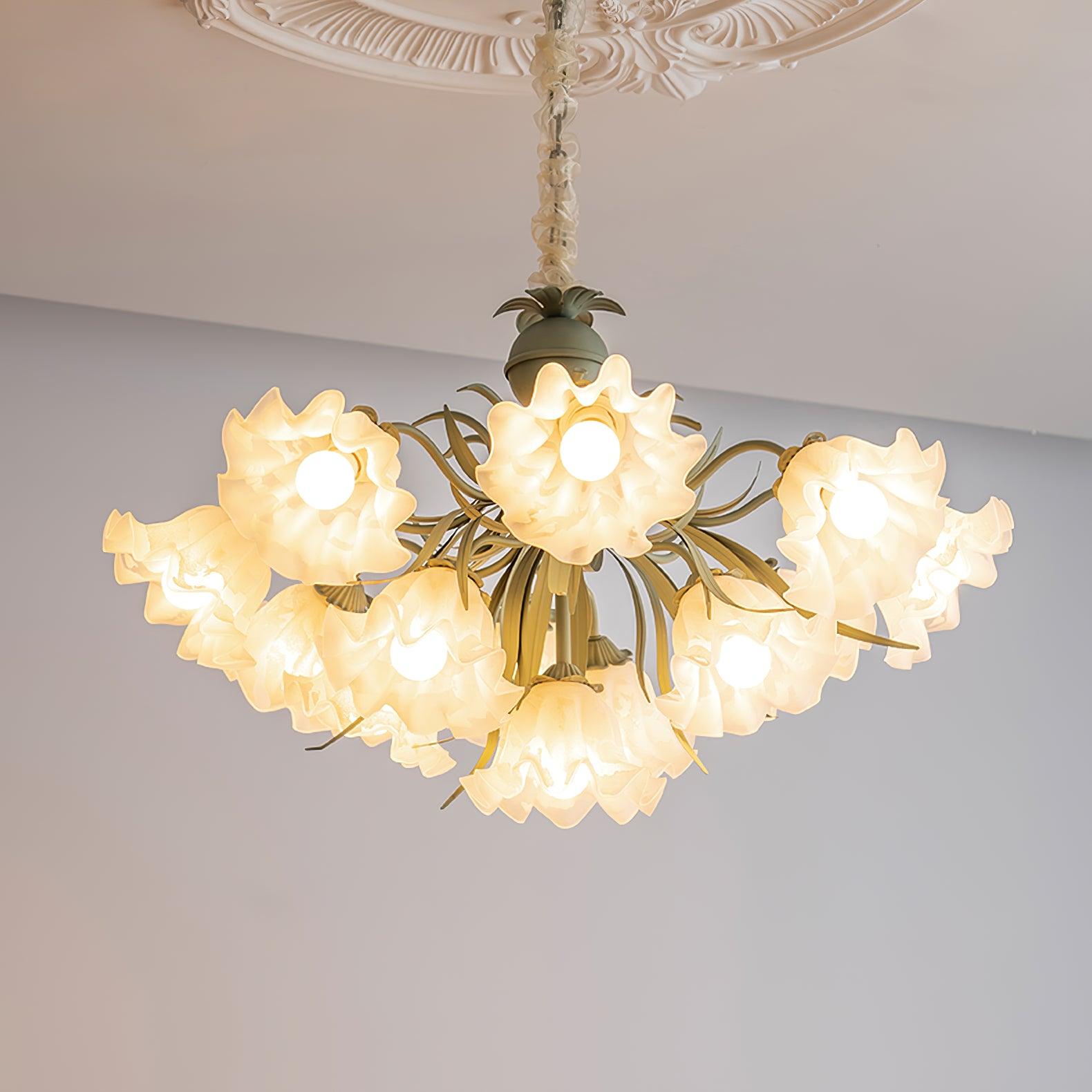 Evren Chandelier Flower with Petals and Leaves-Neutral Decor