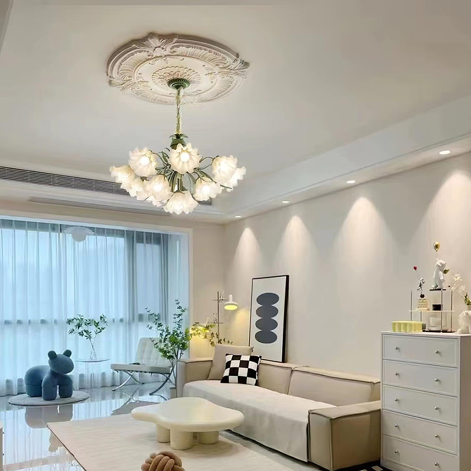 Evren Chandelier Flower with Petals and Leaves-Neutral Decor