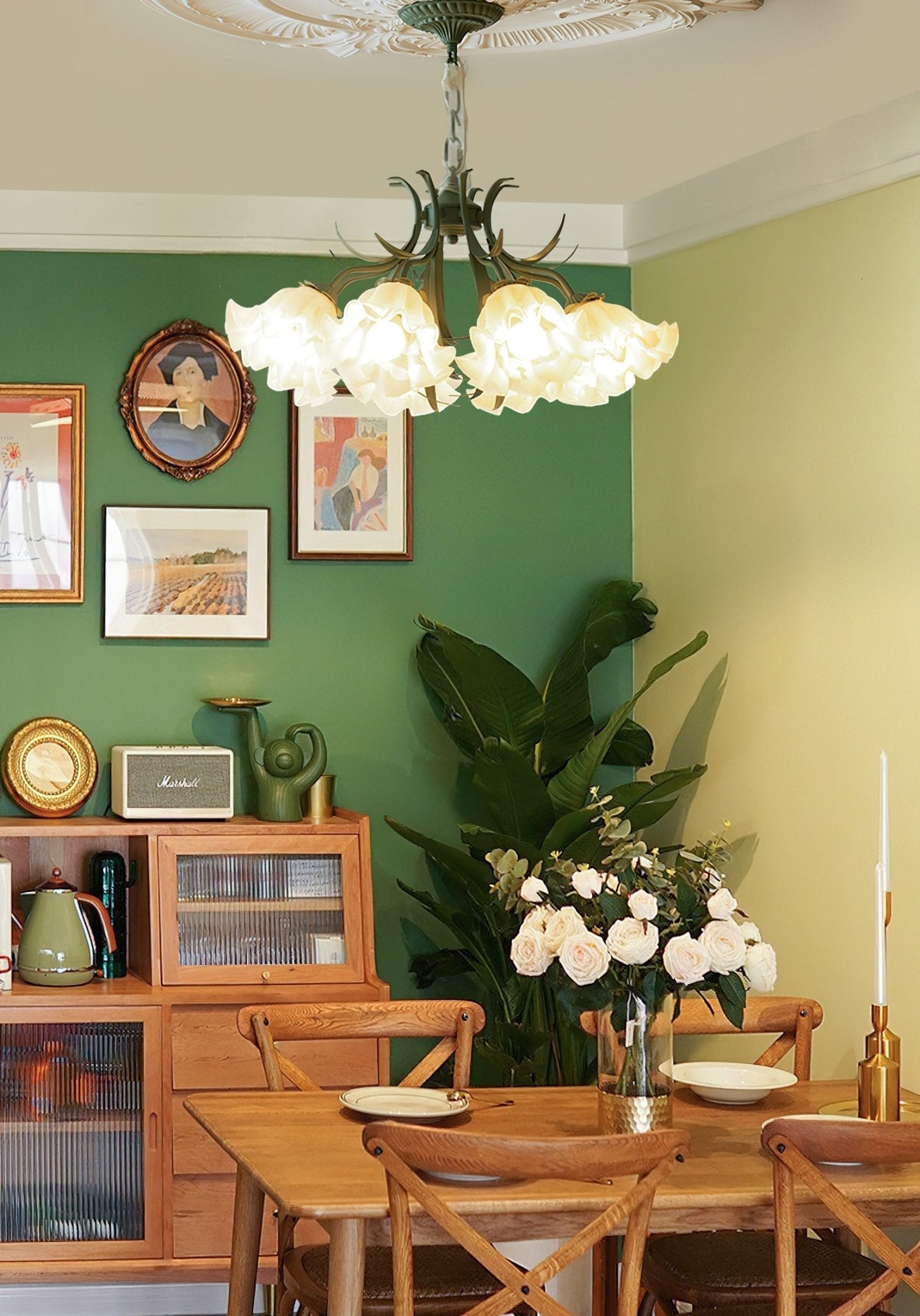 Evren Chandelier Flower with Petals and Leaves-Neutral Decor
