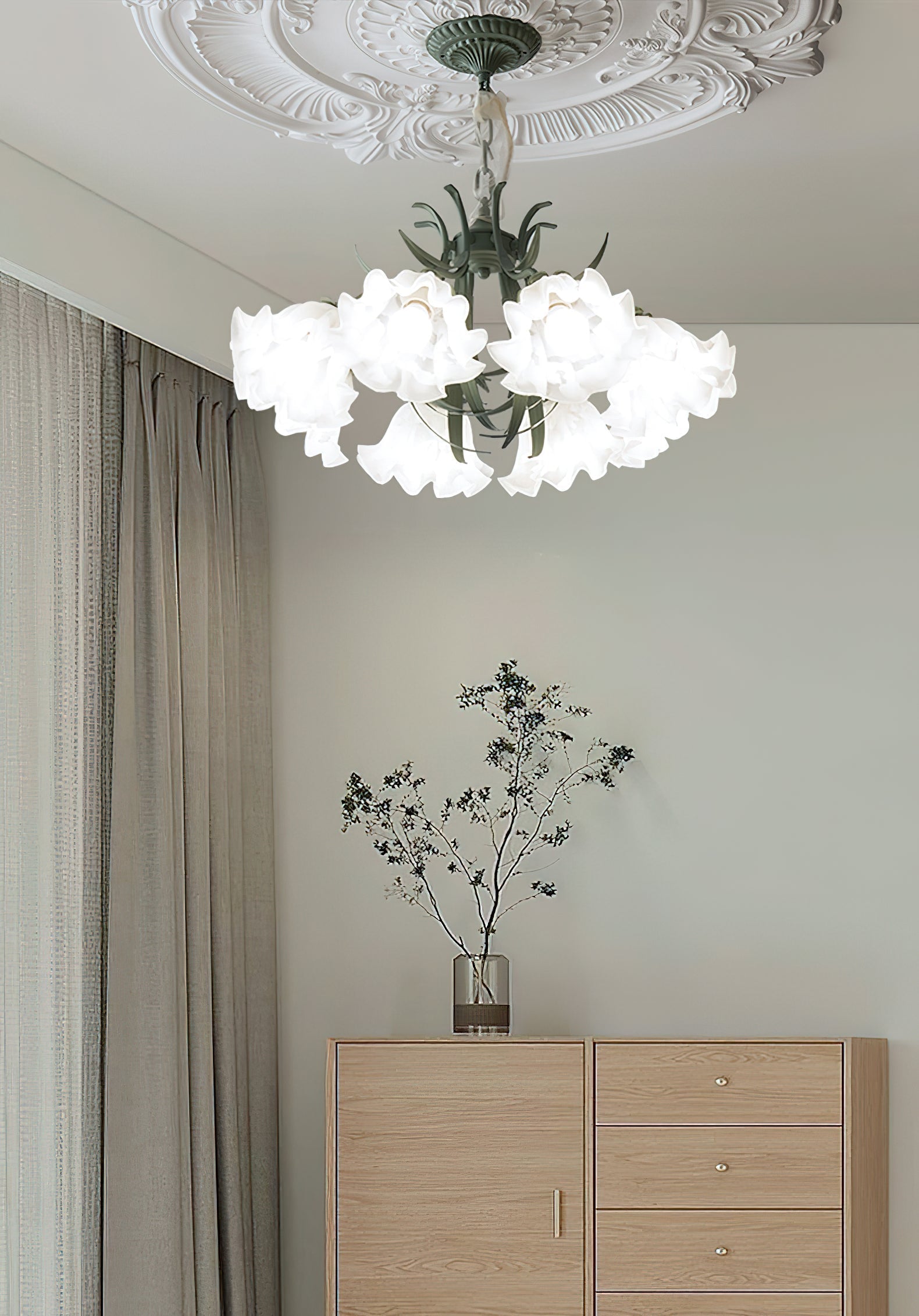 Evren Chandelier Flower with Petals and Leaves-Neutral Decor