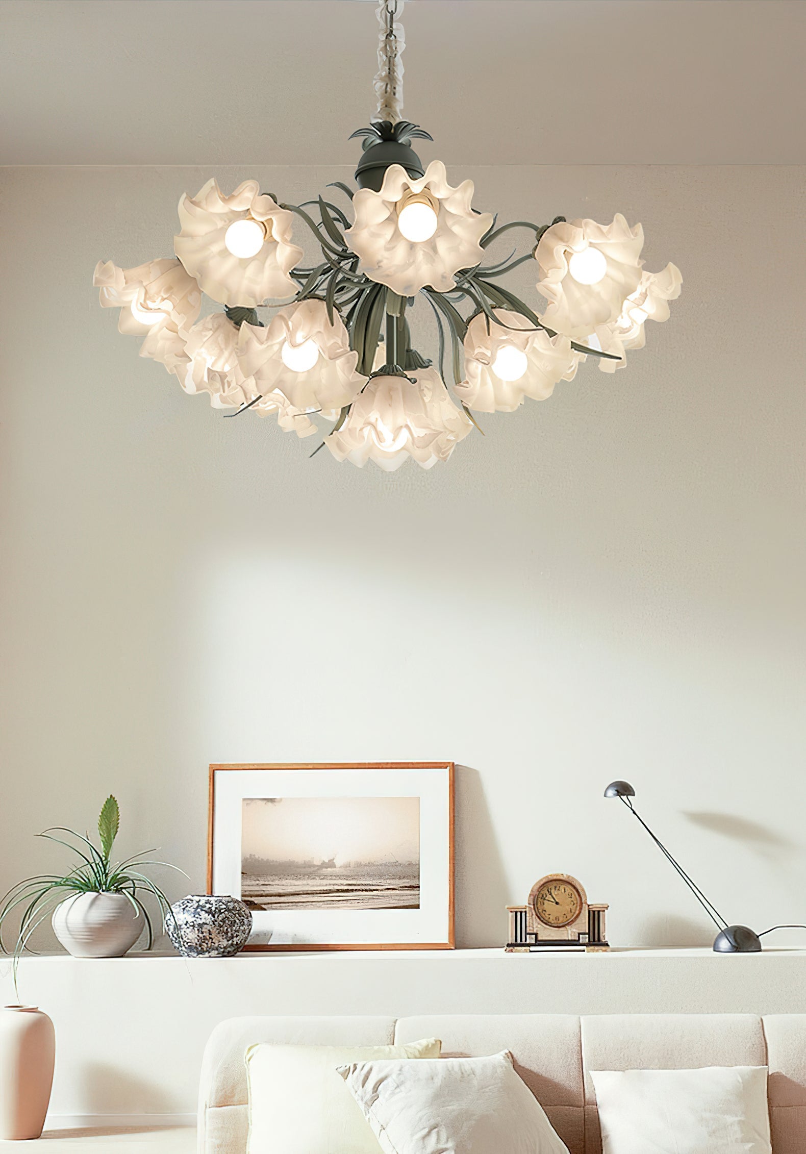 Evren Chandelier Flower with Petals and Leaves-Neutral Decor