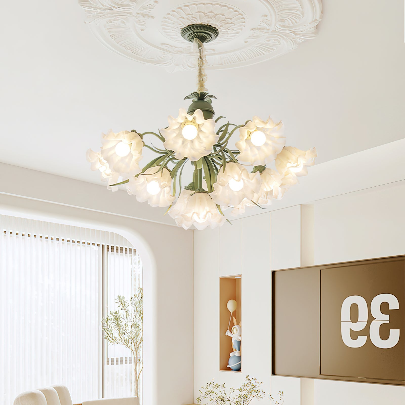 Evren Chandelier Flower with Petals and Leaves-Neutral Decor