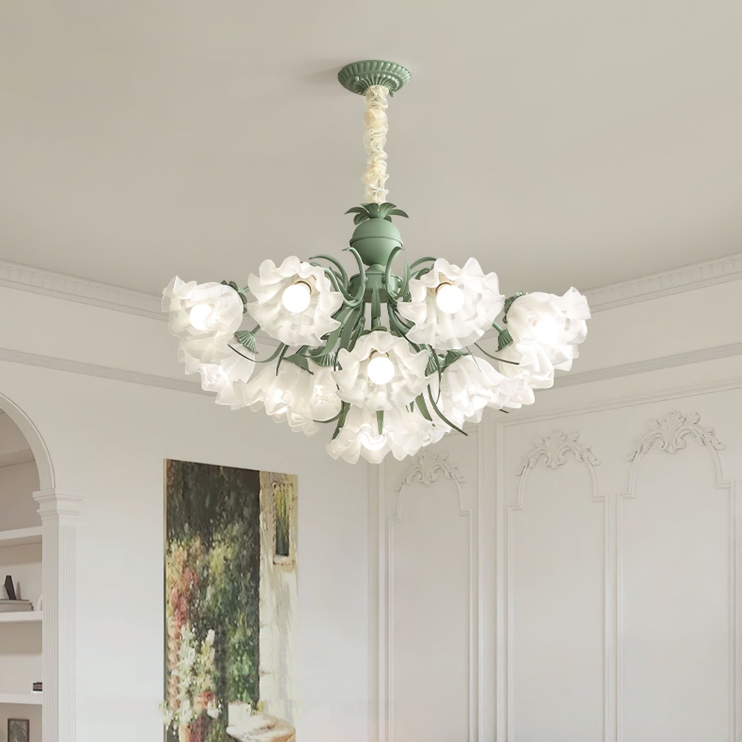 Evren Chandelier Flower with Petals and Leaves-Neutral Decor