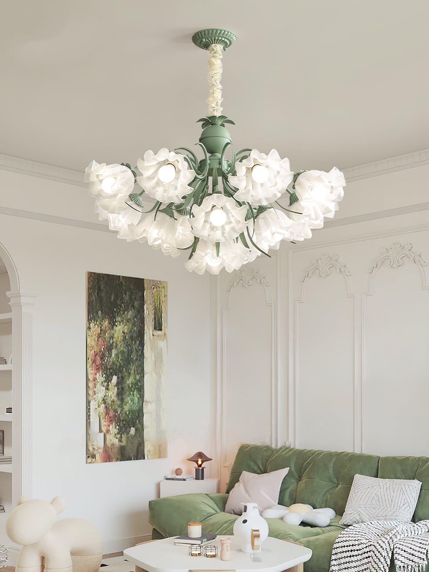 Evren Chandelier Flower with Petals and Leaves-Neutral Decor