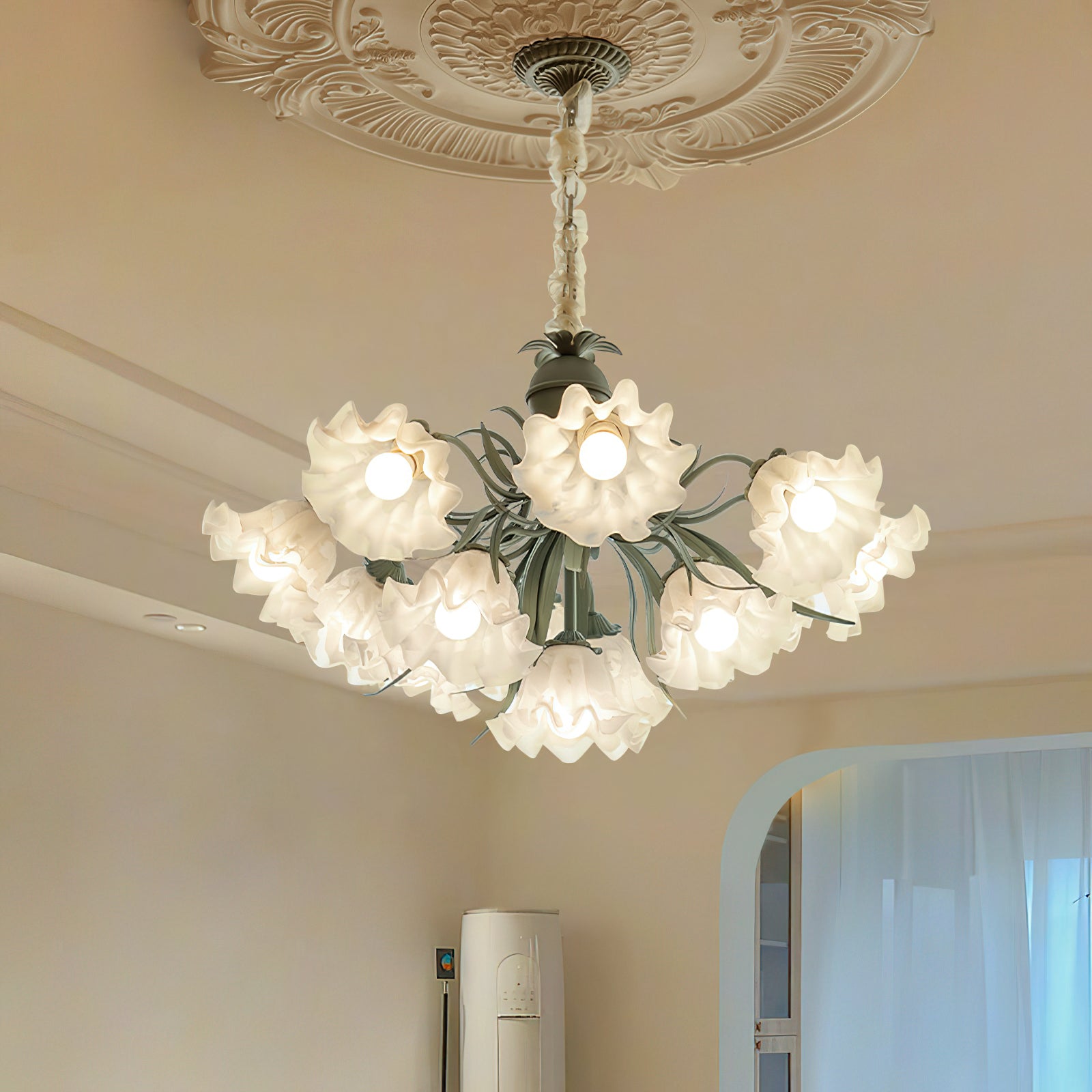 Evren Chandelier Flower with Petals and Leaves-Neutral Decor