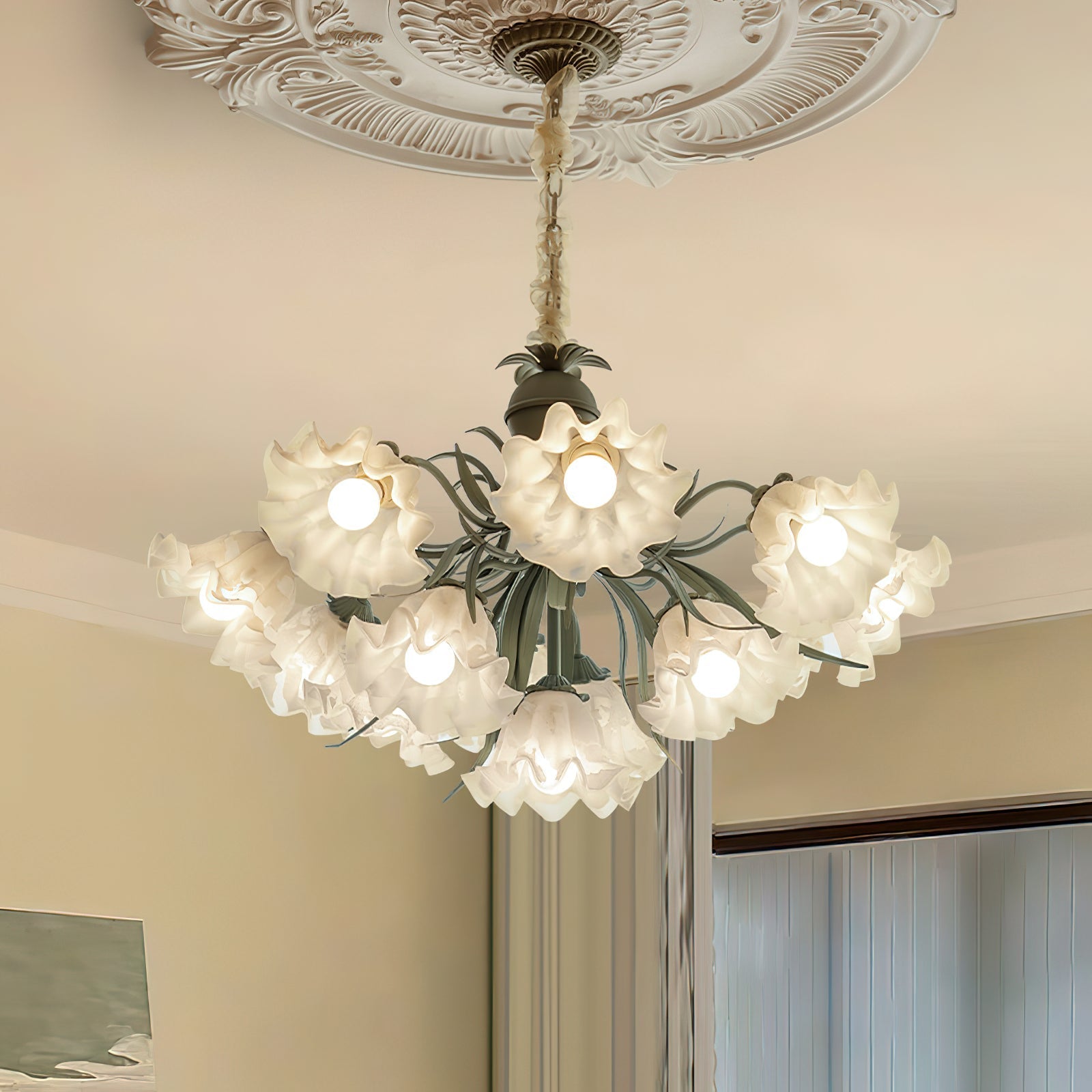Evren Chandelier Flower with Petals and Leaves-Neutral Decor