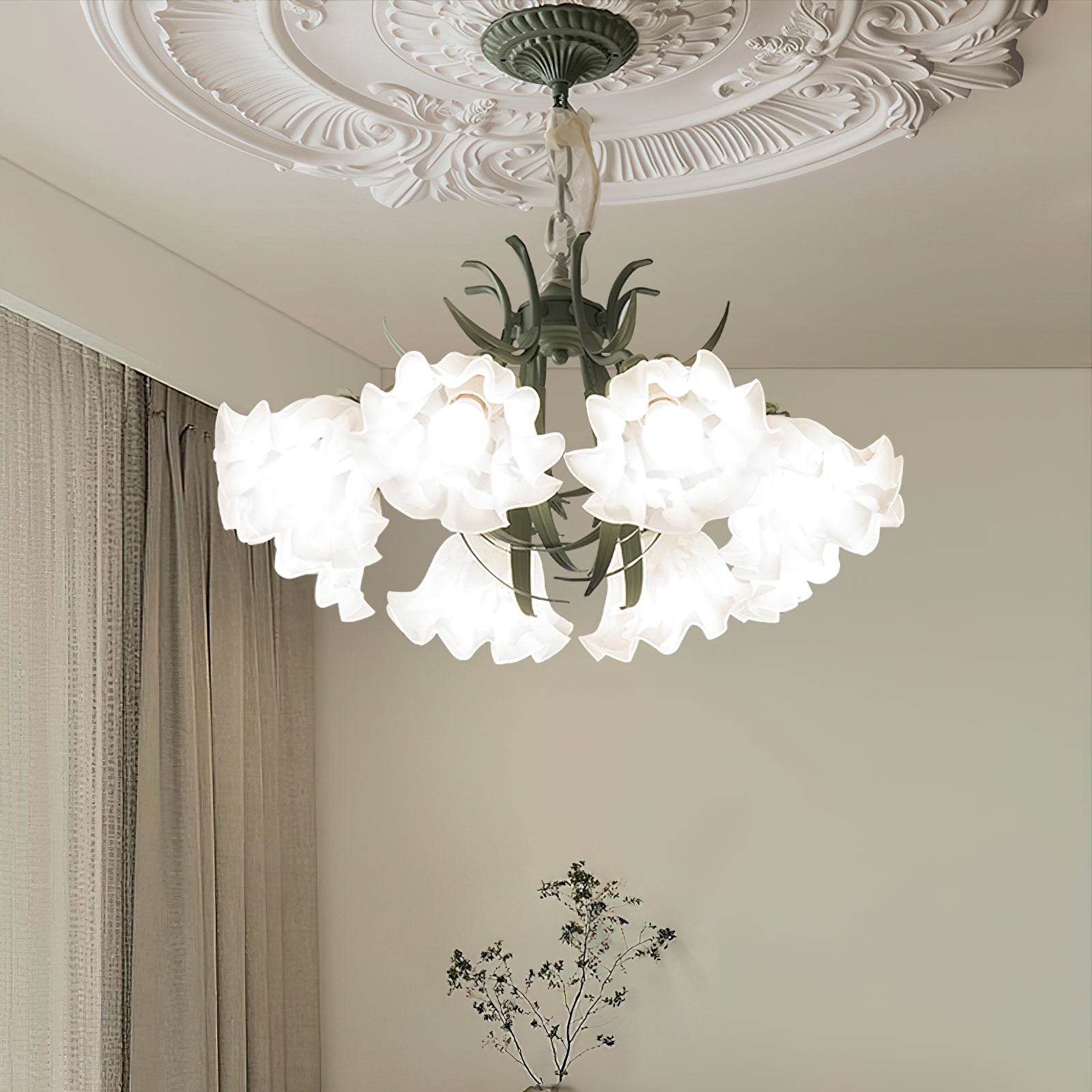 Evren Chandelier Flower with Petals and Leaves-Neutral Decor