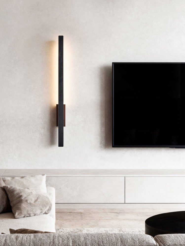 Juna Slim Black Travertine Wall Lamp-Neutral Decor
