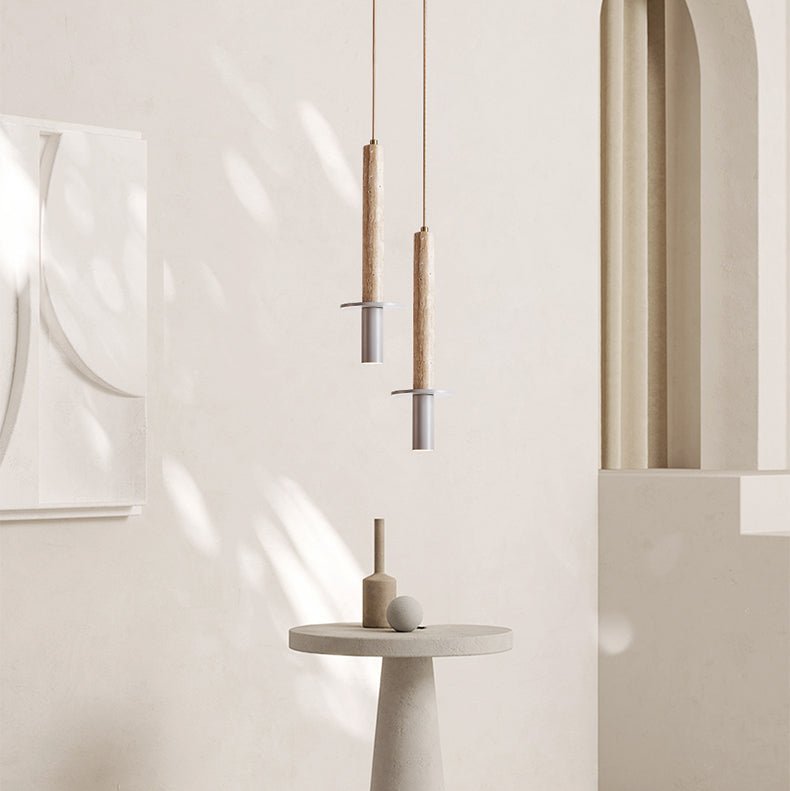 Wren Slim Yellow Travertine Pendant Lamp-Neutral Decor
