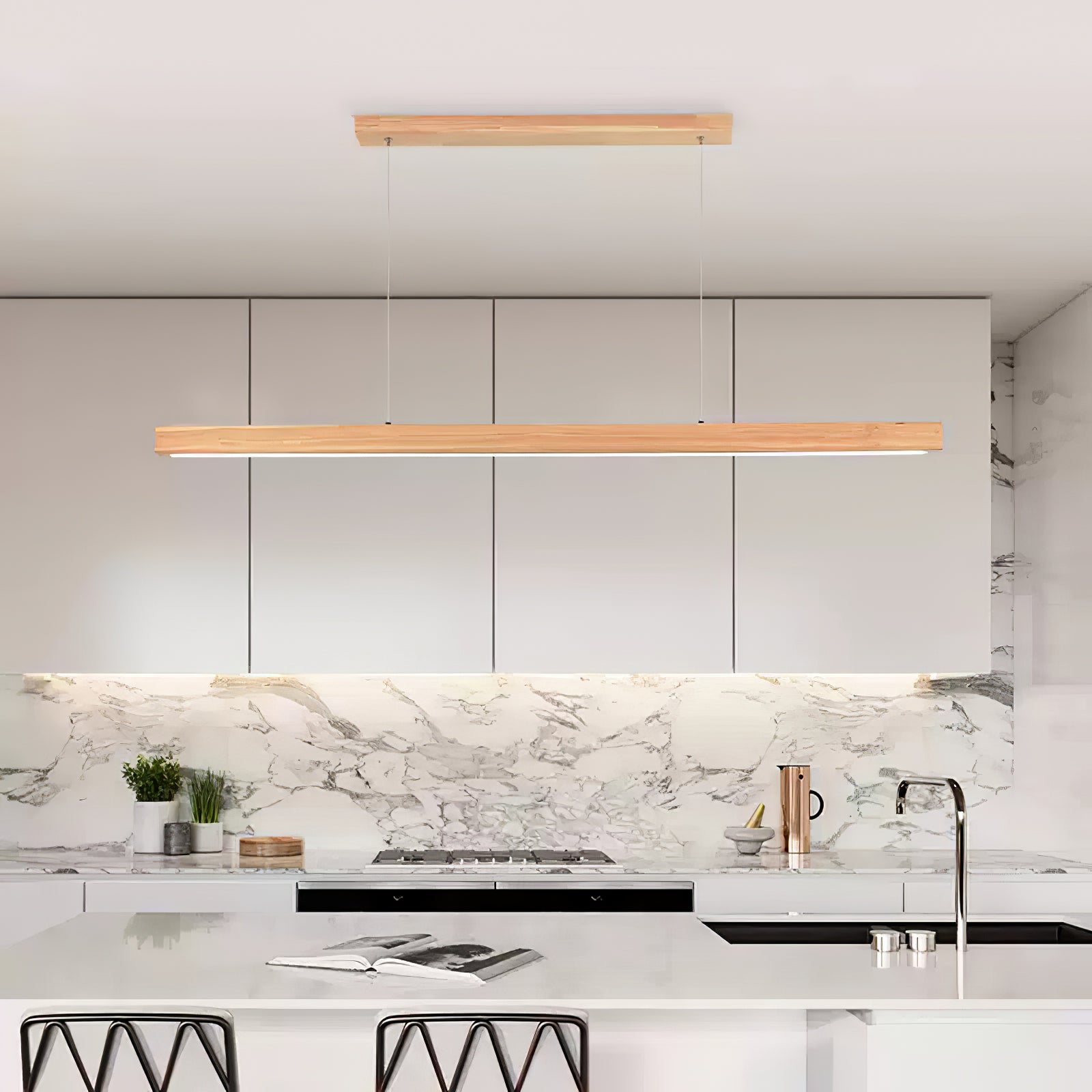 Elowen Linear Minimalist Wood Pendant Light-Neutral Decor