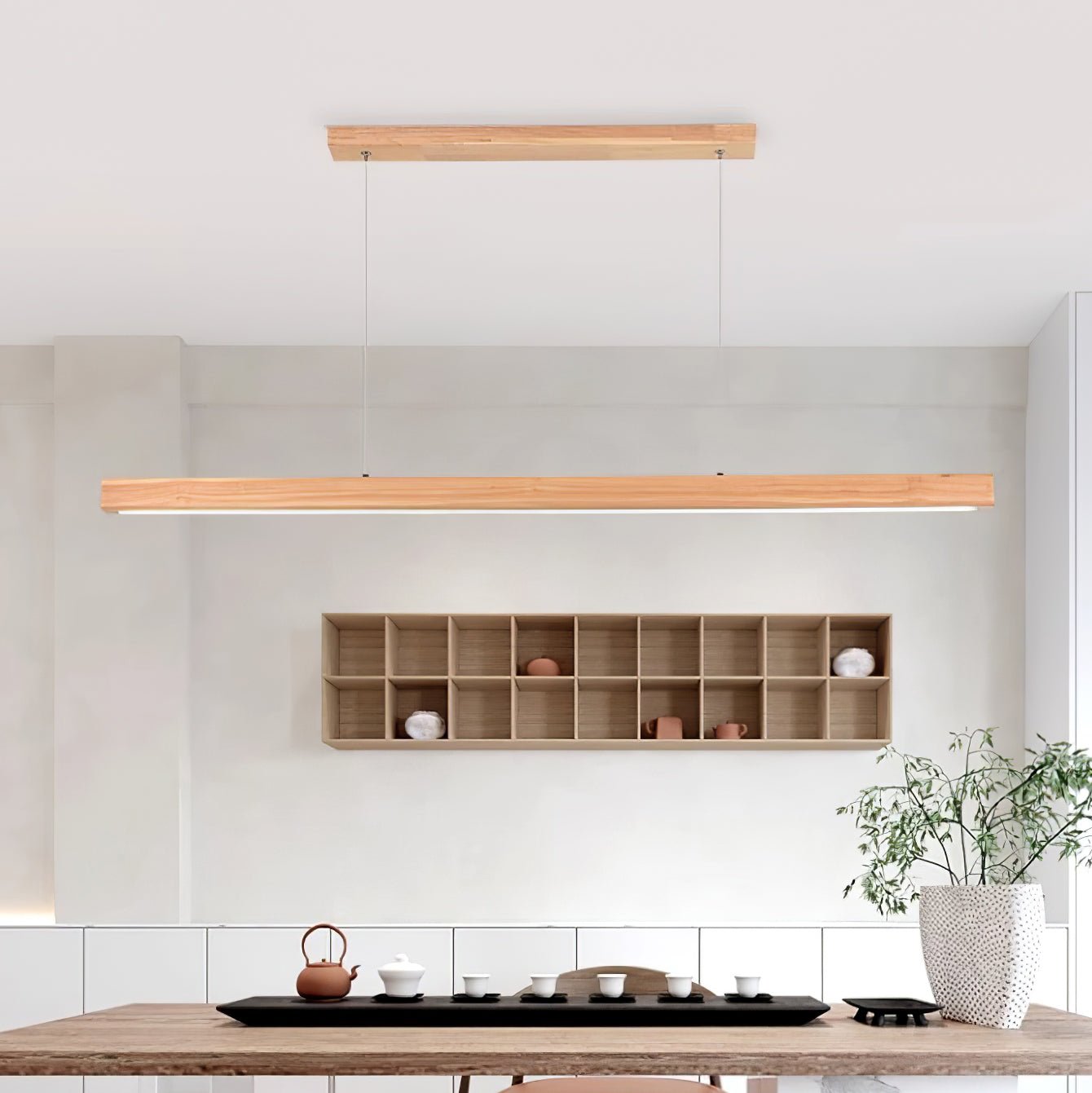 Elowen Linear Minimalist Wood Pendant Light-Neutral Decor