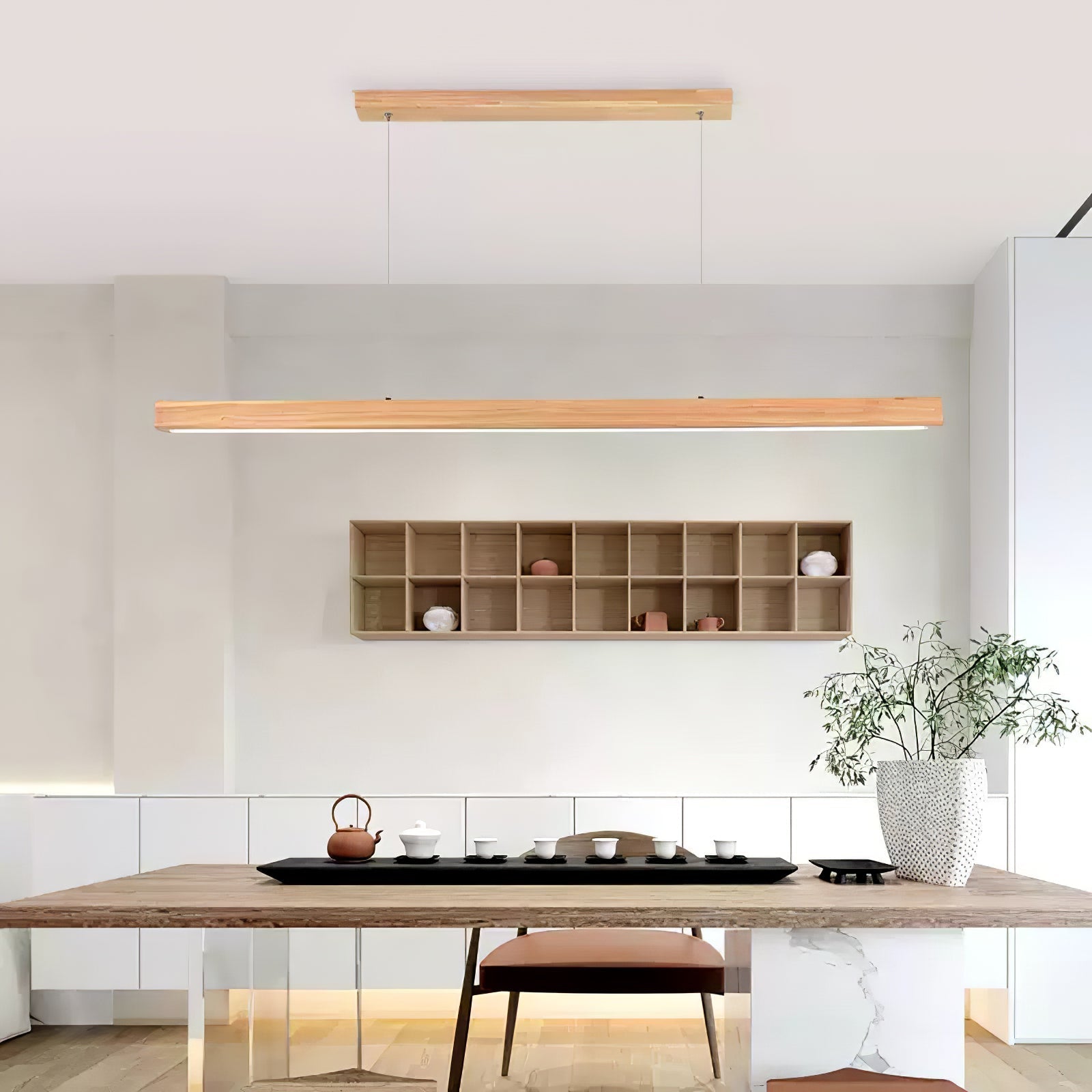 Elowen Linear Minimalist Wood Pendant Light-Neutral Decor