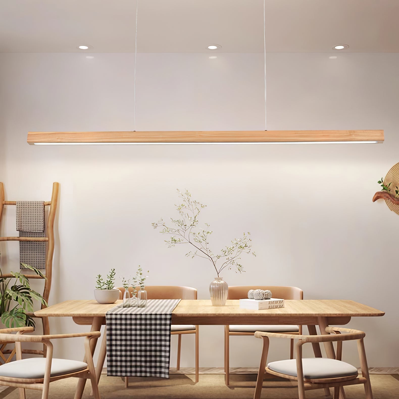 Elowen Linear Minimalist Wood Pendant Light-Neutral Decor